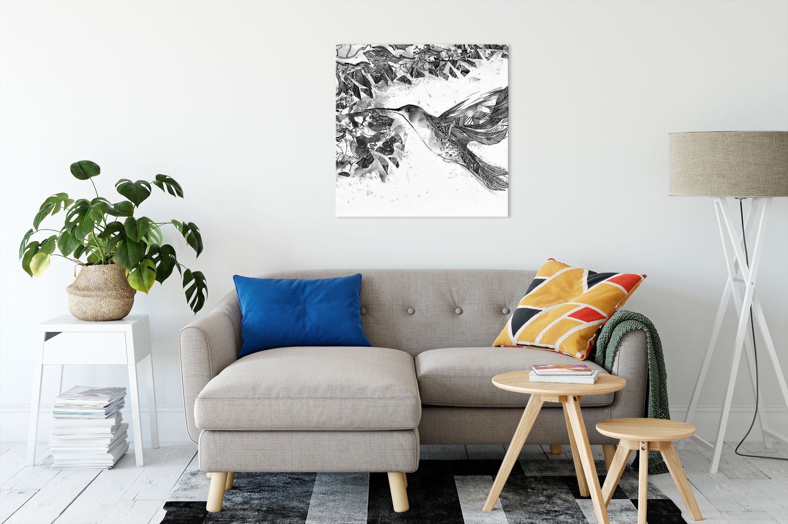 bespannt, Zackenaufhänger Leinwandbild inkl. Kunst Kolibri Kolibri Leinwandbild Pixxprint fertig St), (1 Kunst,