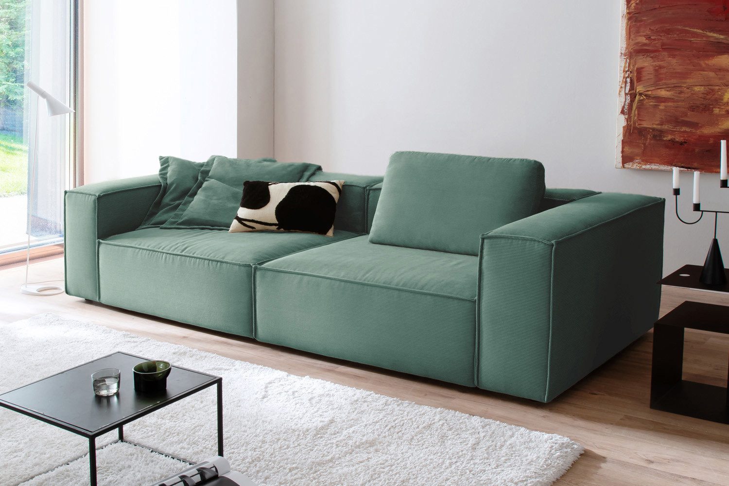 KAWOLA Sofa CARMO, Sofa Couch Feincord verschiedene Farben 306x118 cm