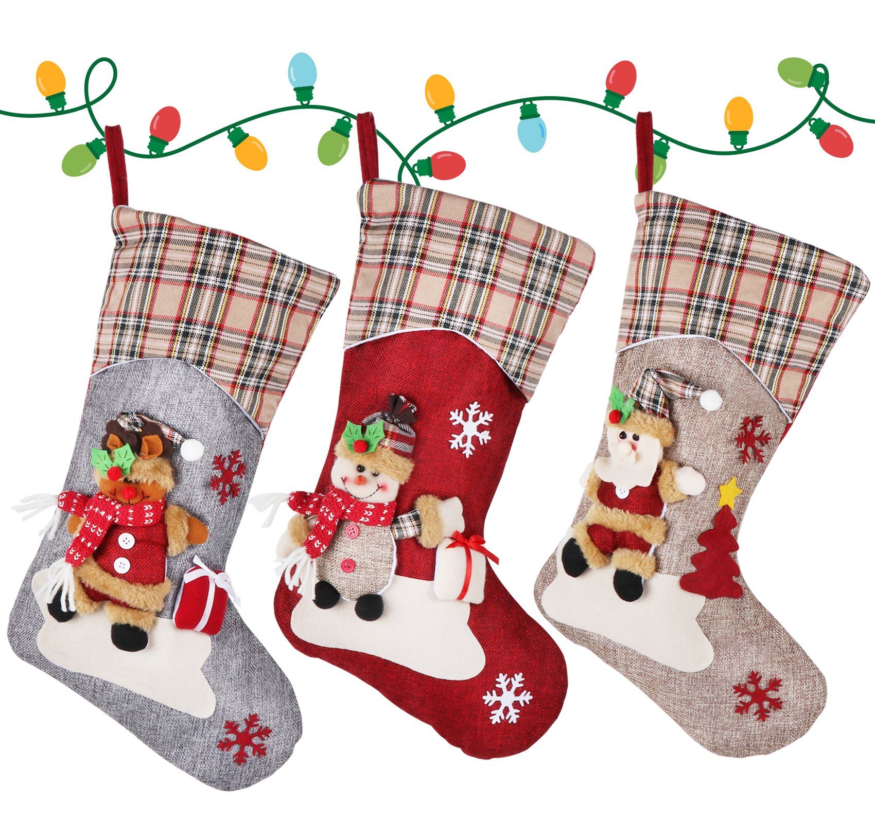 Christbaumschmuck Socken Geschenktasche Weihnachtsstrumpf Nikolausstrumpf Weihnachtsdekor Homewit Perfekt (3-tlg), Sackleinen