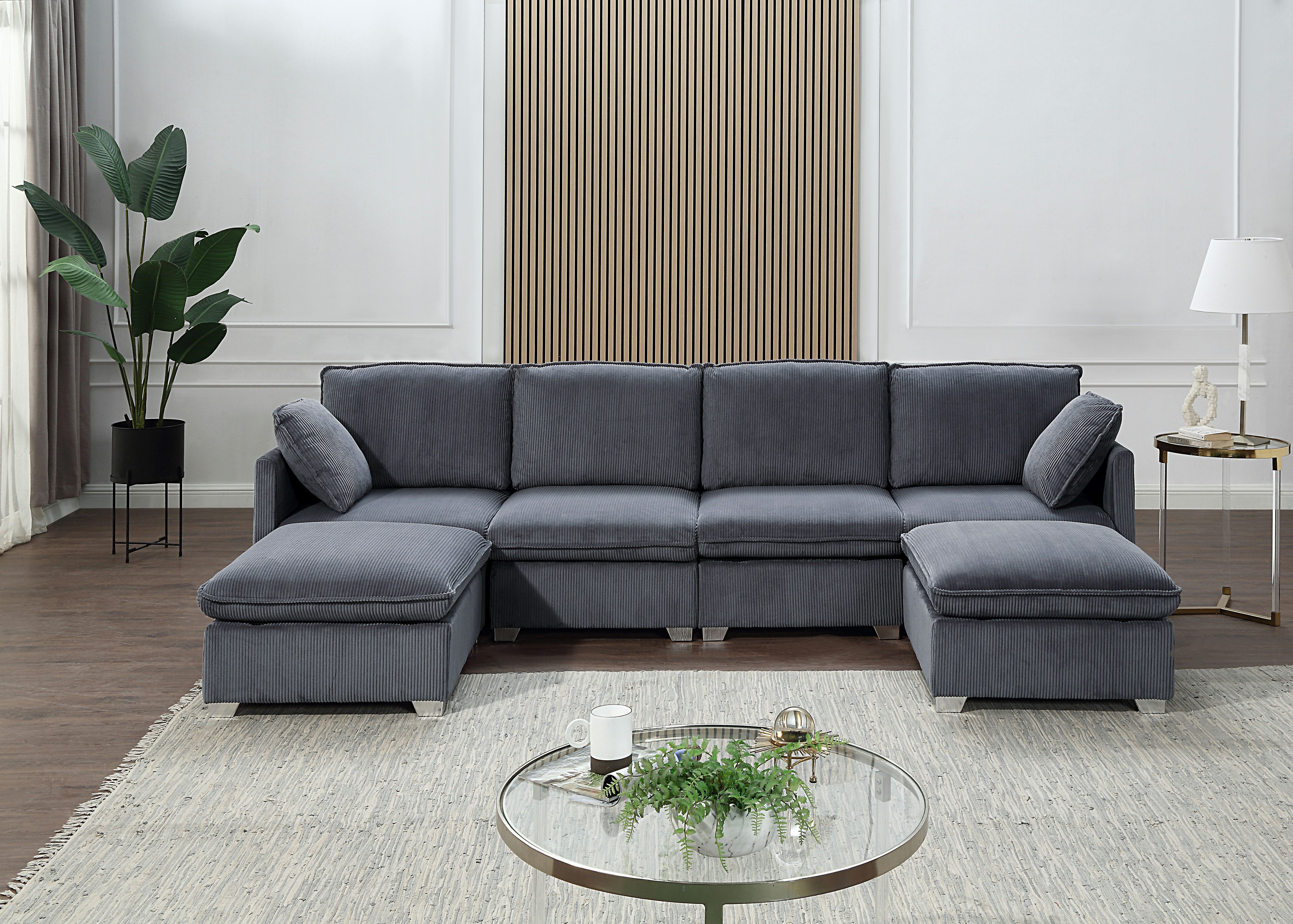 ATLANTIC home collection Wohnlandschaft, modularer 4-Sitzer mit 2 Hockern, günstig online kaufen