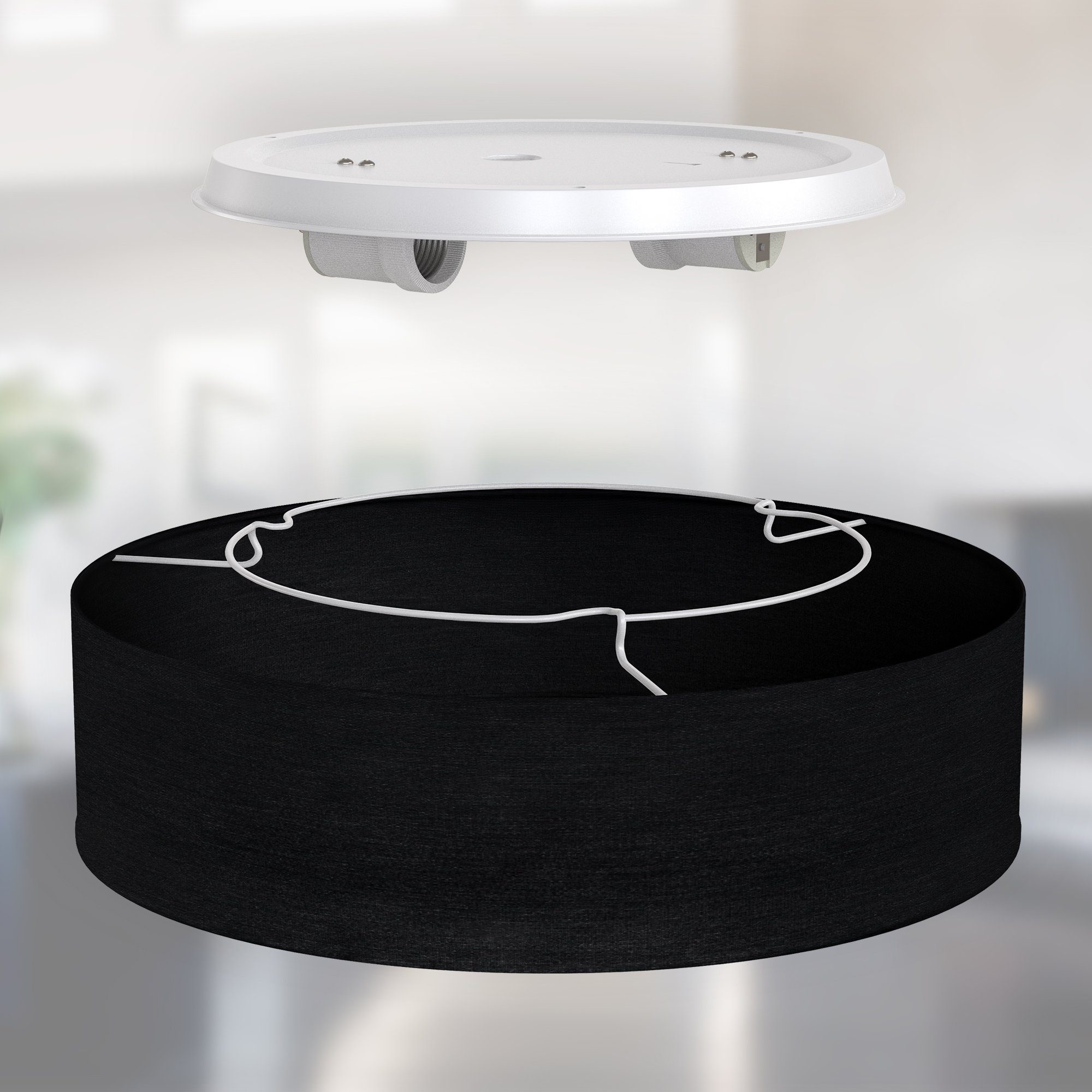 B.K.Licht Deckenleuchte Stoff-Deckenlampe Ø38cm 2-fammig E27 Wohnzimmer LED Halogen, ohne Leuchtmittel, schwarze Stoffdeckenleuchte mit Textilschirm Schafzimmer Küche BKL1220