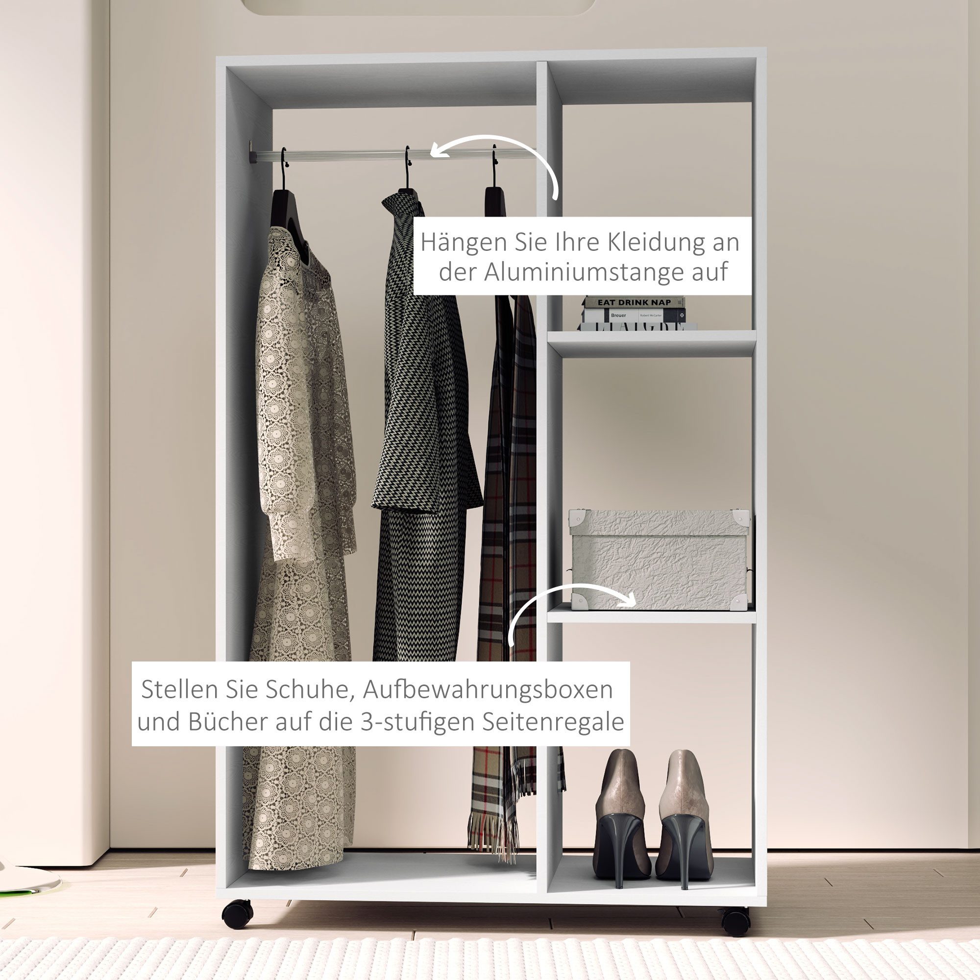 MC Star Kleiderschrank mobile Garderobe, 1 Kleiderstange, 3 Regale, Gardero günstig online kaufen