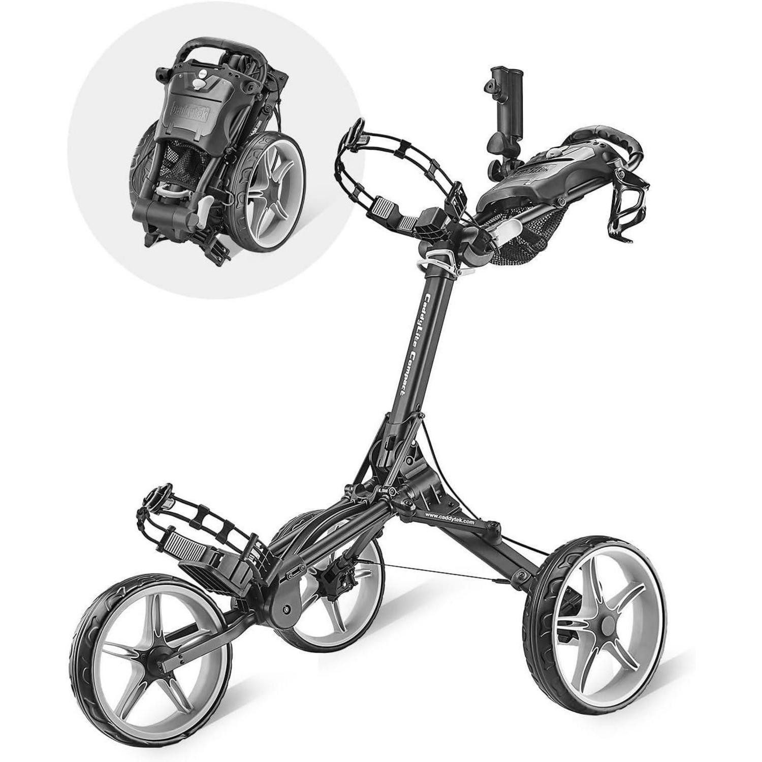 LuxusKollektion Golftrolley + Golfbag Golfwagen zusammenklappbar 3 Räder kompakt leicht Transport Schwarz