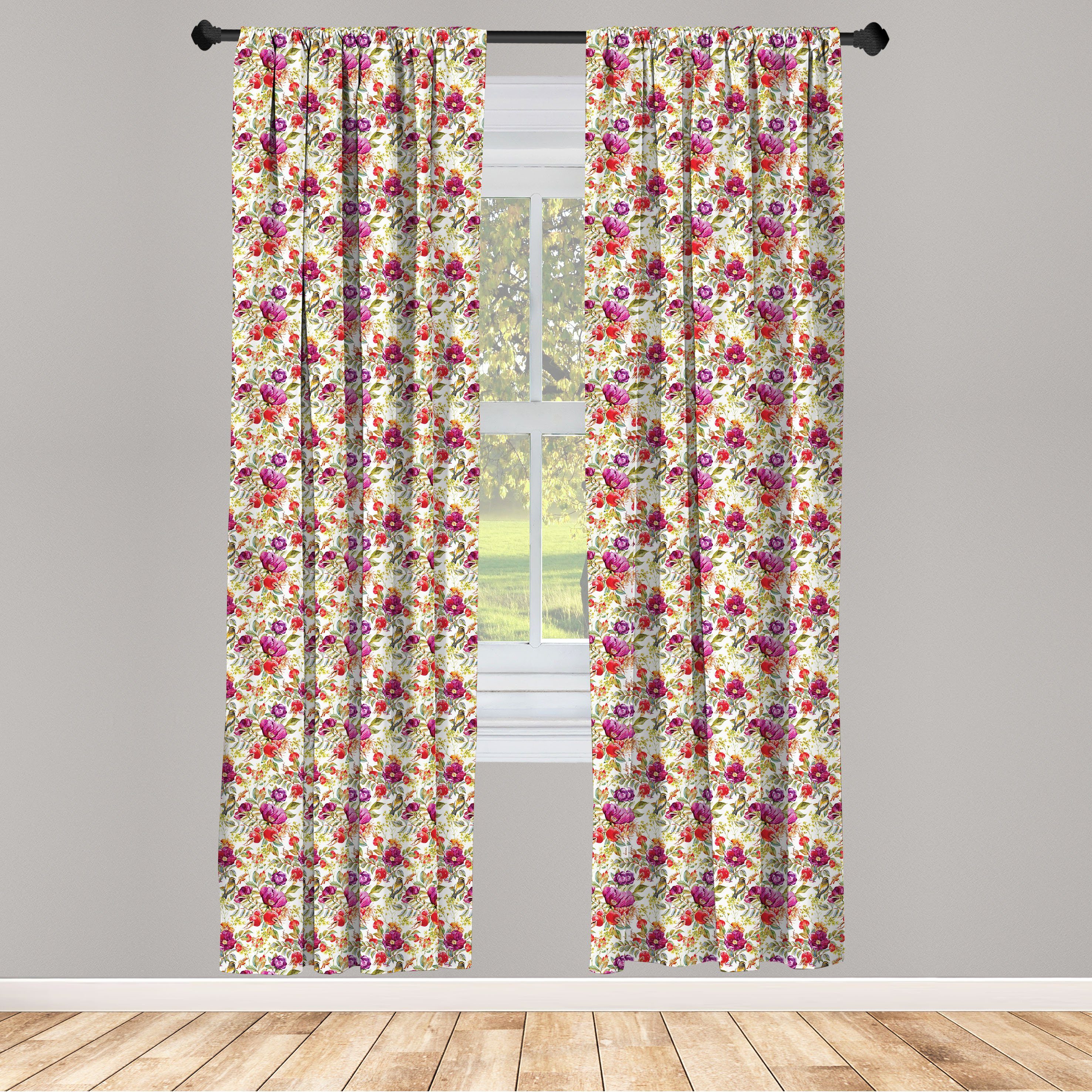 Gardine Vorhang für Wohnzimmer Schlafzimmer Dekor, Abakuhaus, Microfaser, Natur Pink Lila Blumen
