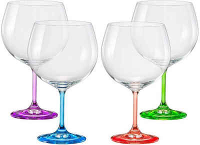 Crystalex Bowle-Set Gin & Tonic Rainbow 820 ml 4er Set (Set, 4-tlg., 4 x Gläser), farbig:grün, blau, lila, rot, Kristallglas