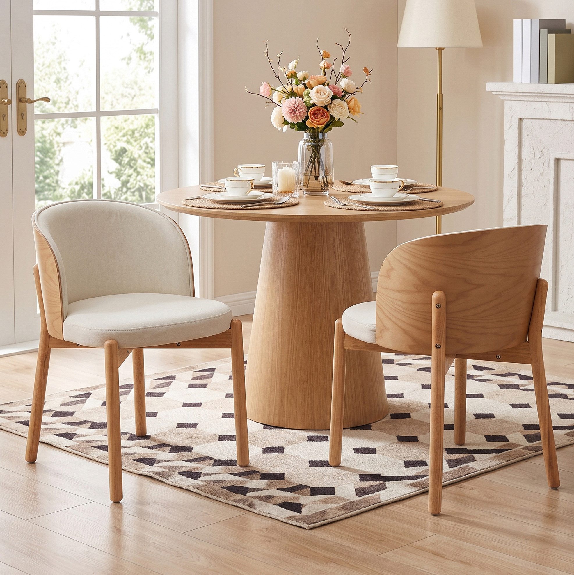 MODFU Esszimmerstuhl 2 elegante Stühle mit geschwungener Rückenlehne (Eschenholz-Furnier natur, 49x57x74 cm, 2 St), weiche Polsterung, zeitloses Design