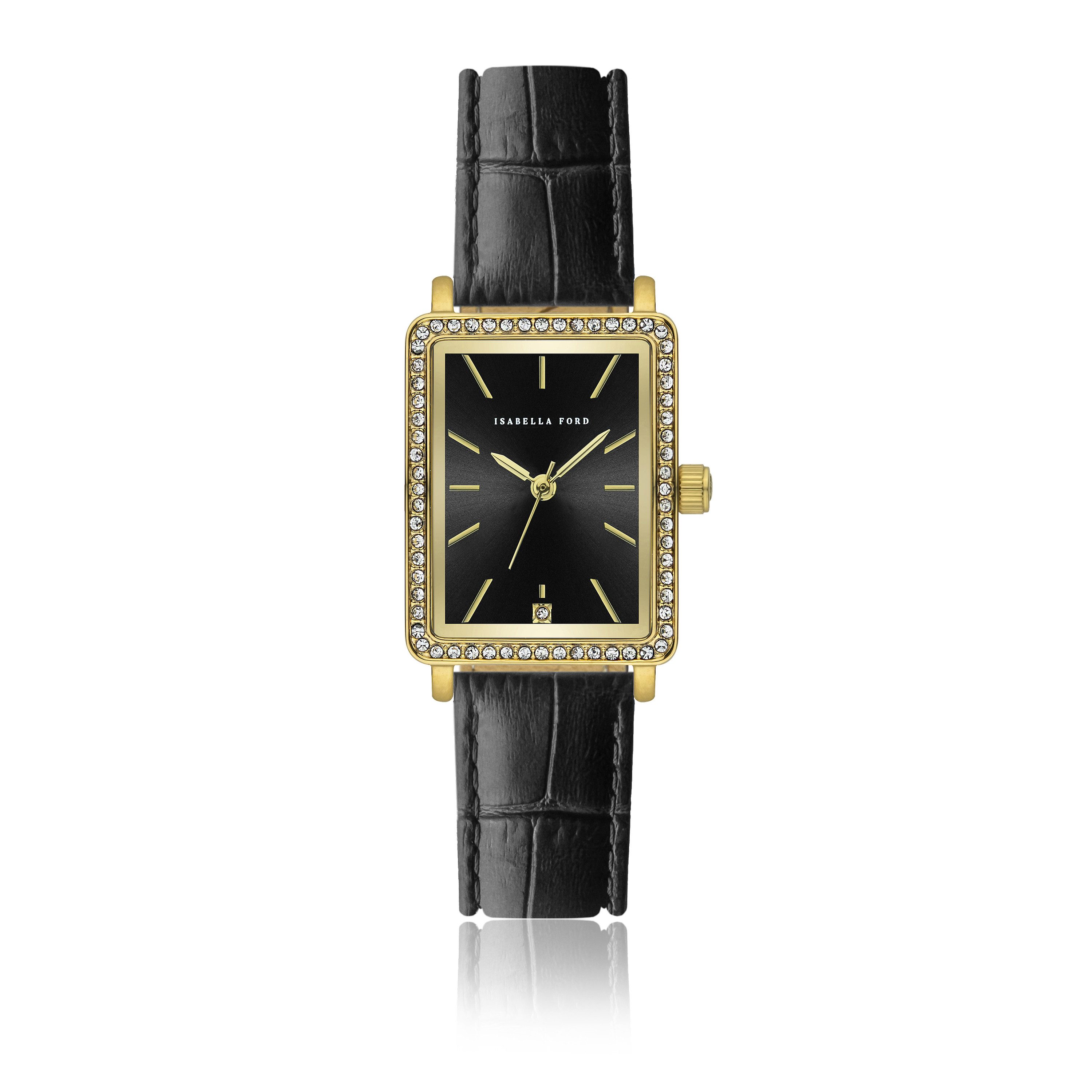 ISABELLA FORD Quarzuhr FG9-S074G Adelaide Black Padded and stitched croco