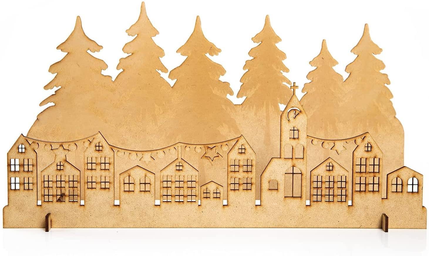 Logbuch-Verlag Weihnachtsfigur Weihnachtslandschaft Häuser und Bäume 41 cm Holz (1 St)