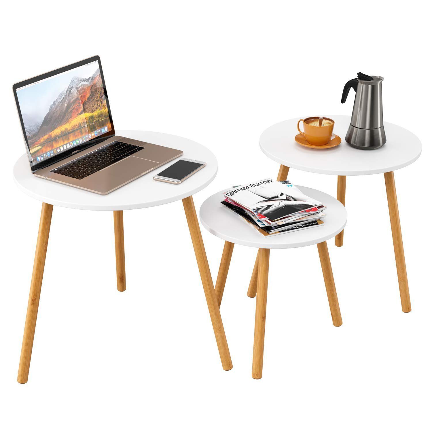 Homfa Couchtisch, 3er-Set Satztisch Beistelltisch rund günstig online kaufen