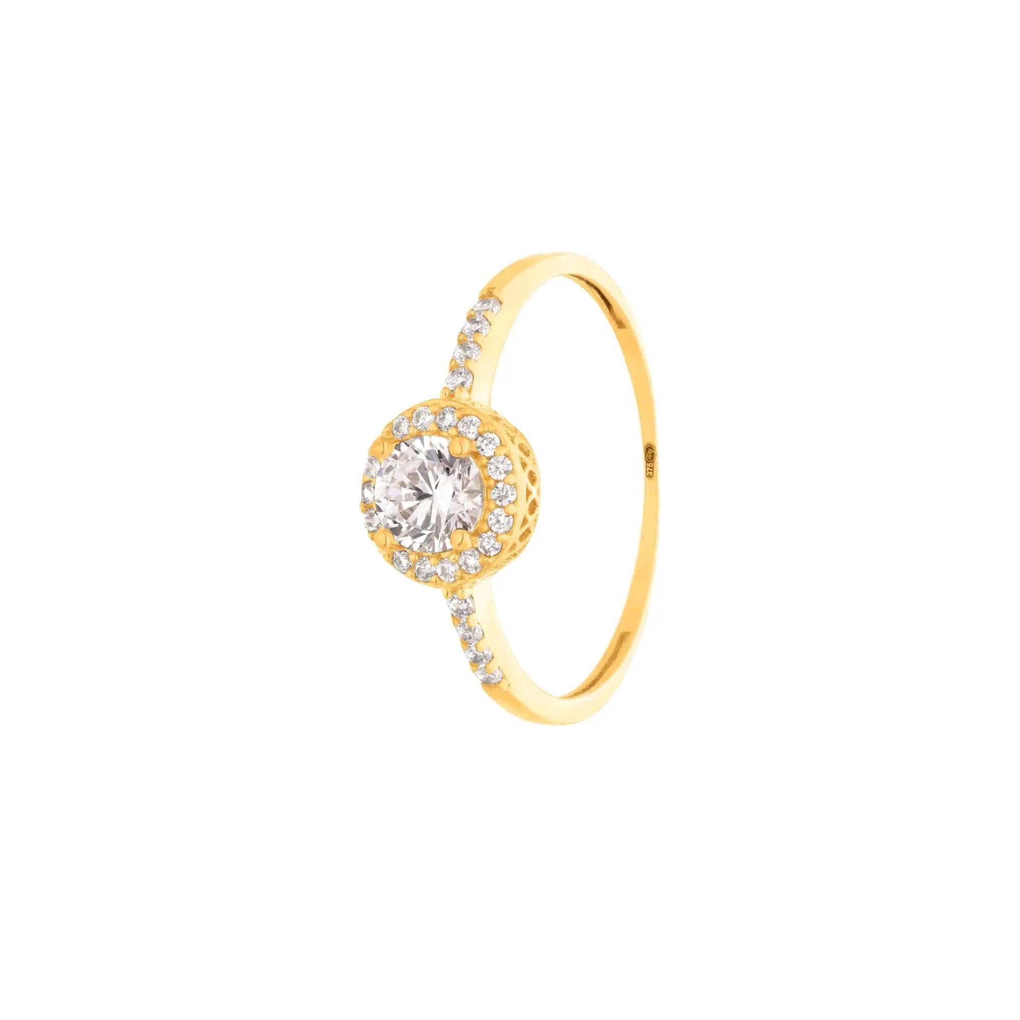 Suzan Gold Goldring 375er Gold Ring für Damen– Zirkonia Solitär, edles Geschenk, Gelbgold 375, Zirkonia-Steine