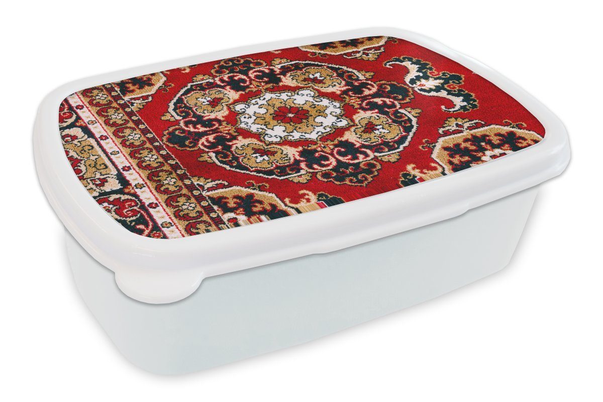MuchoWow Lunchbox Persischer Teppich - Teppiche - Rot, Kunststoff, (2-tlg), Brotbox für Kinder und Erwachsene, Brotdose, für Jungs und Mädchen weiß