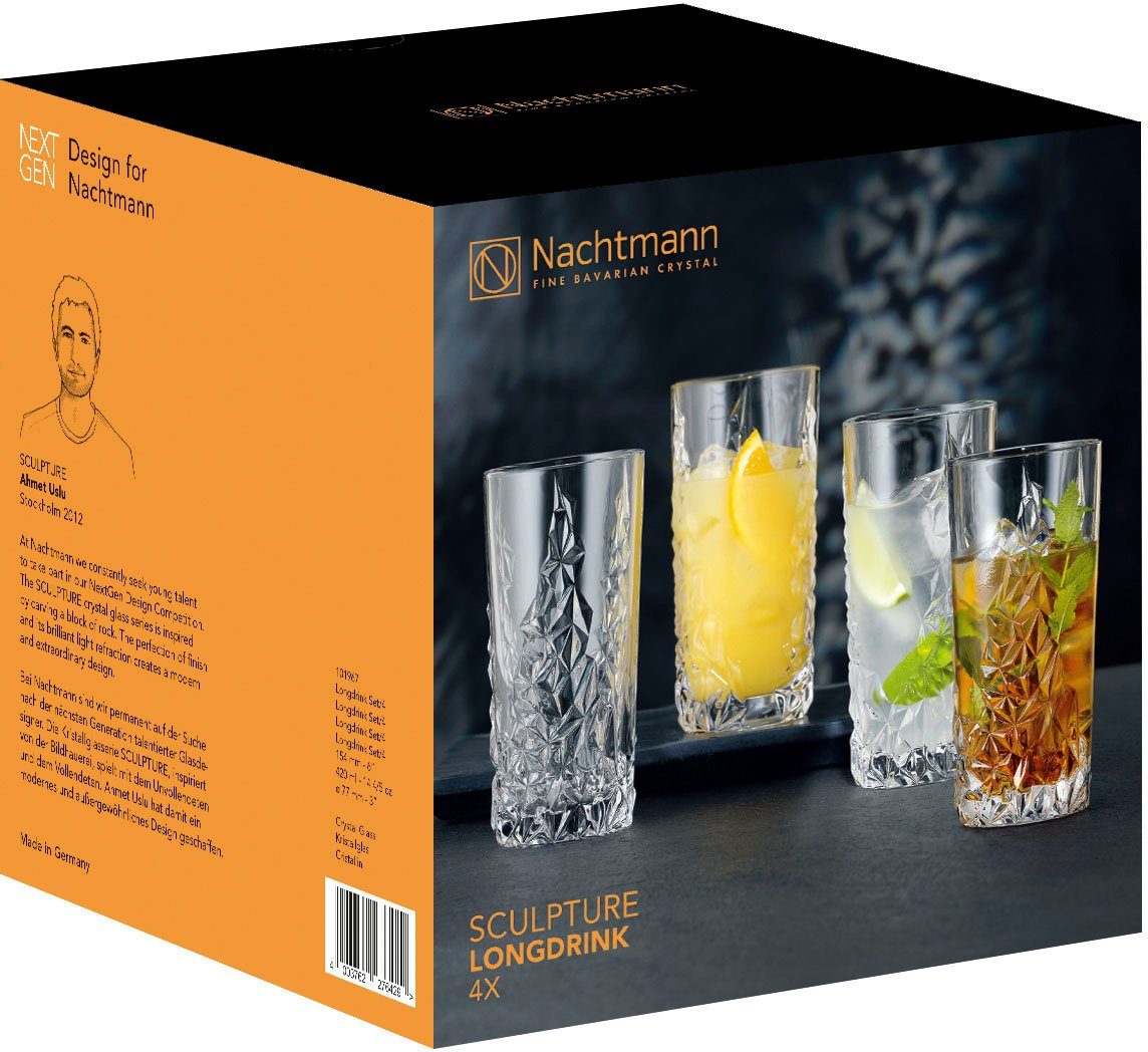 Nachtmann Longdrinkglas Sculpture, Kristallglas, Made 420 4-teilig ml, in Germany