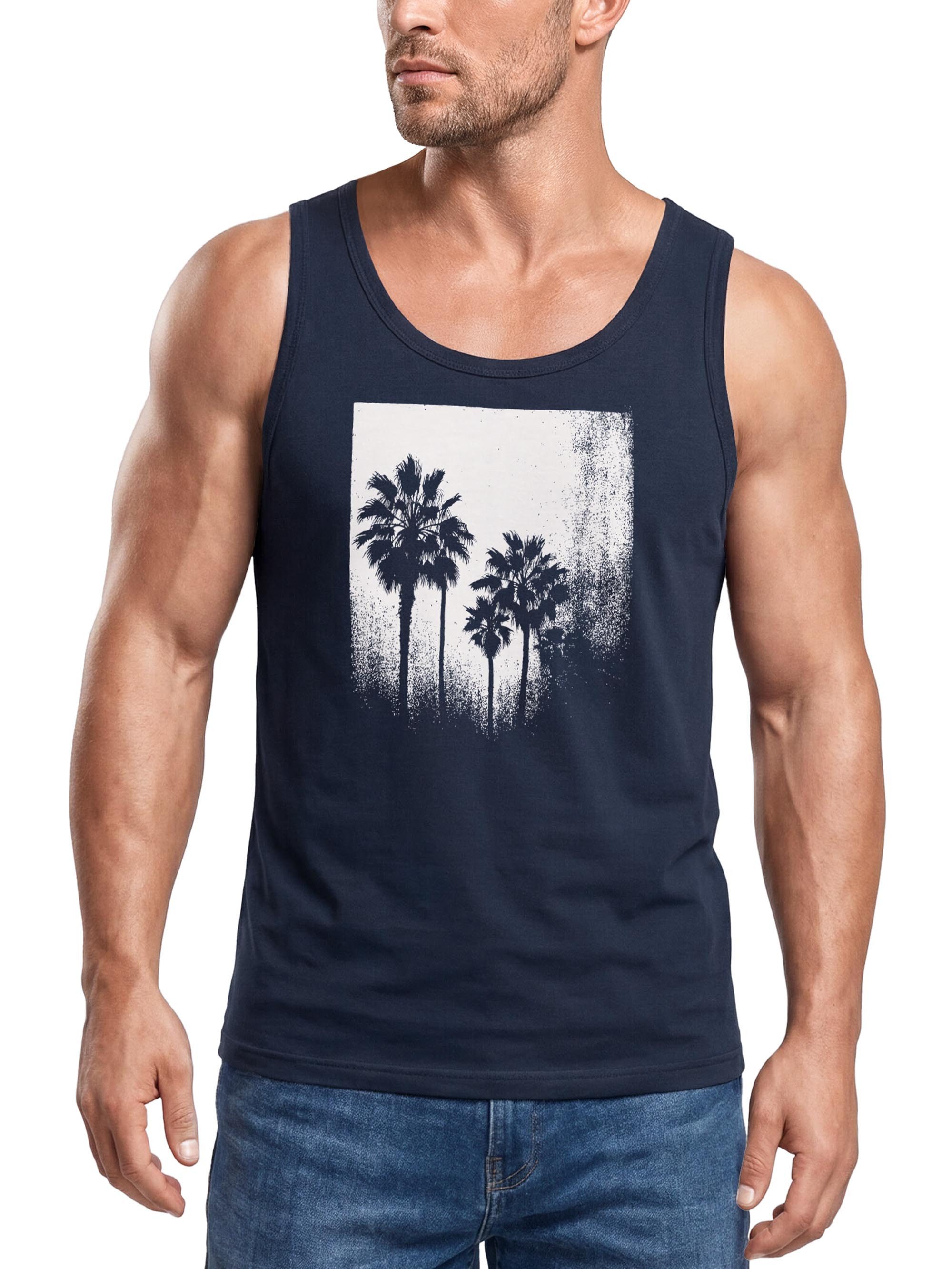 Neverless Tanktop Herren Tank-Top Palmen Fotoprint Vintage Style Frontprint Beach mit Print