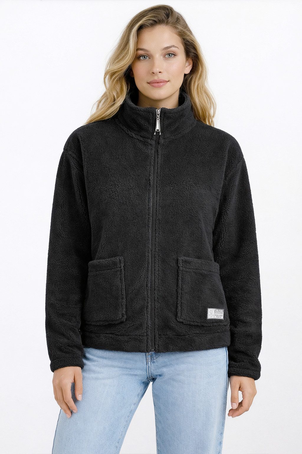 SUBLEVEL Fleecejacke Damen Teddyfleece Kuschelig Übergangsjacke Jacke Outdoor Stehkragen, Kapuze, flauschig, kuschelig, warm, Outdoor