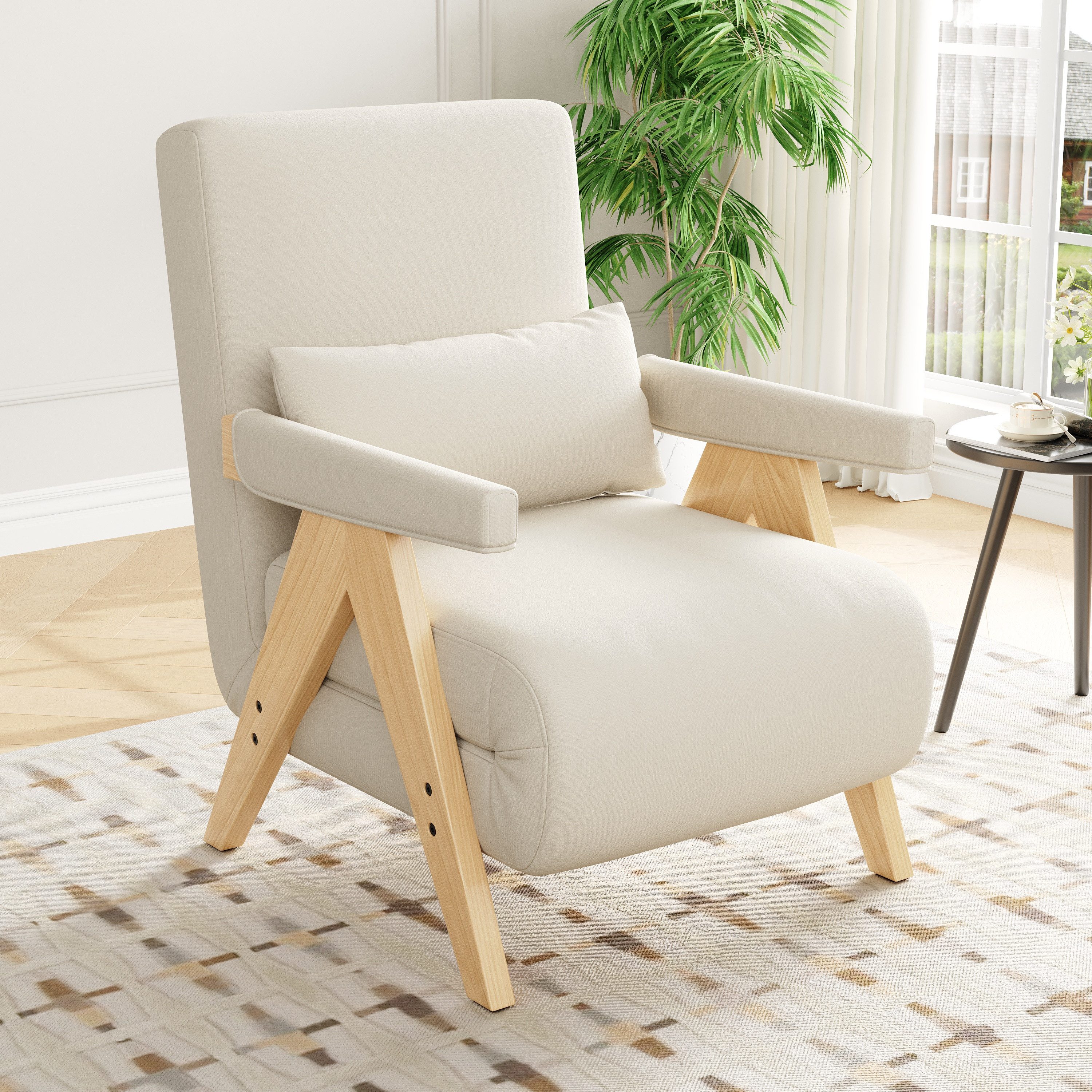 Merax Loungesessel 3-in-1 Klappbarer Umbausessel mit Schlaffunktion (6-fach verstellbare Rückenlehne, 1-St., Polstersessel Einzelsessel Einzelbett), Schlafsessel mit verstellbarer Rückenlehne & Massivholzfüße, Leinen