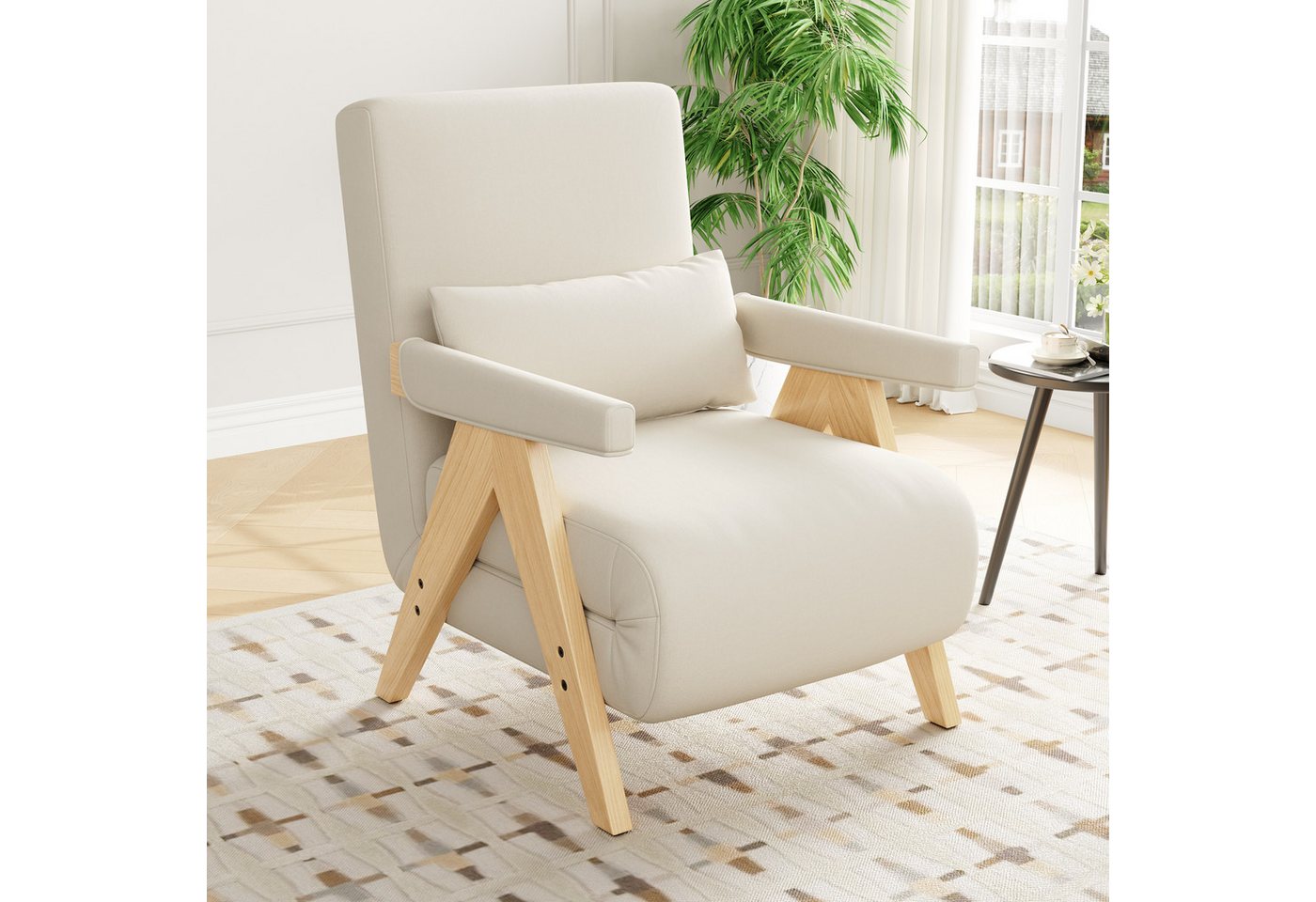 Merax Loungesessel 3-in-1 Klappbarer Umbausessel mit Schlaffunktion (6-fach verstellbare Rückenlehne, 1-St., Polstersessel Einzelsessel Einzelbett), Schlafsessel mit verstellbarer Rückenlehne & Massivholzfüße, Leinen