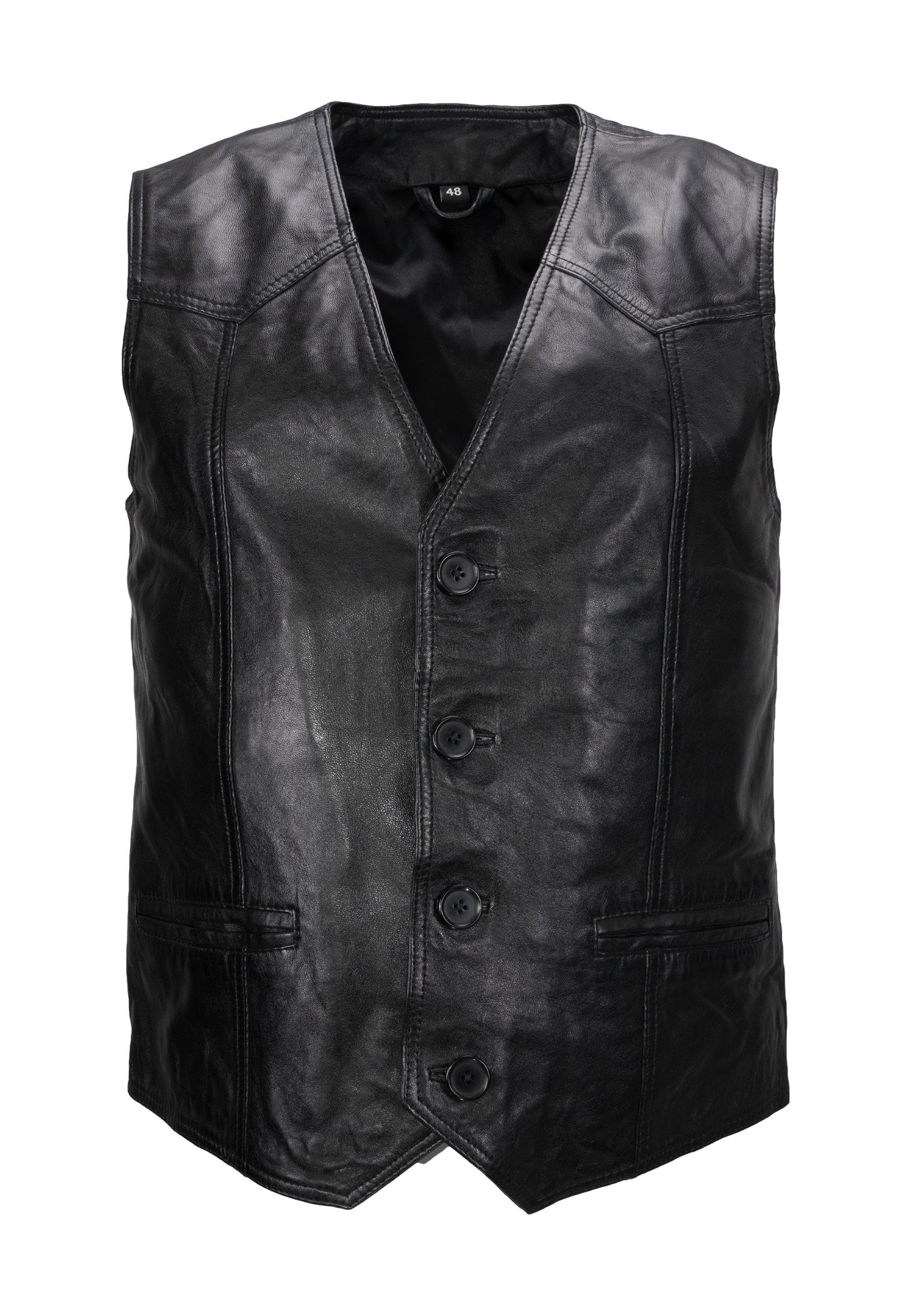 Lolus Lederweste Ludwig schwarz Herren Lederweste mit Knopfverschluss aus w günstig online kaufen