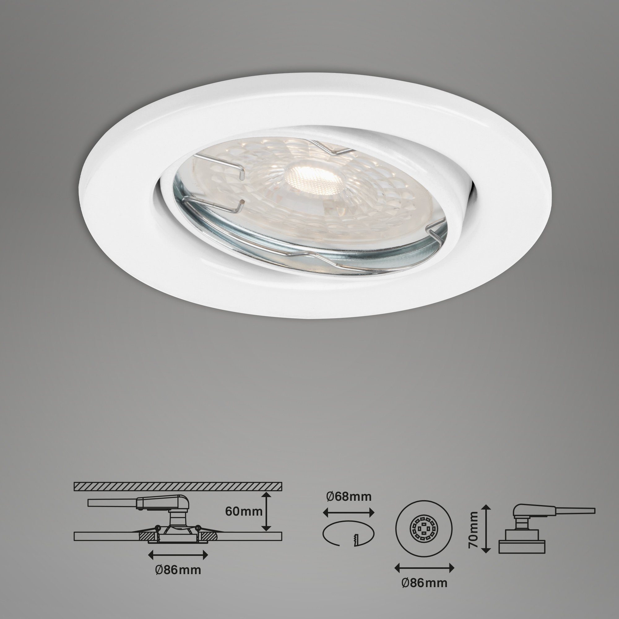 Briloner Leuchten Warmweiß, LED LED Einbauleuchte wechselbar, GU10, 7256-036, Einbaustrahler, weiß, Einbauspot