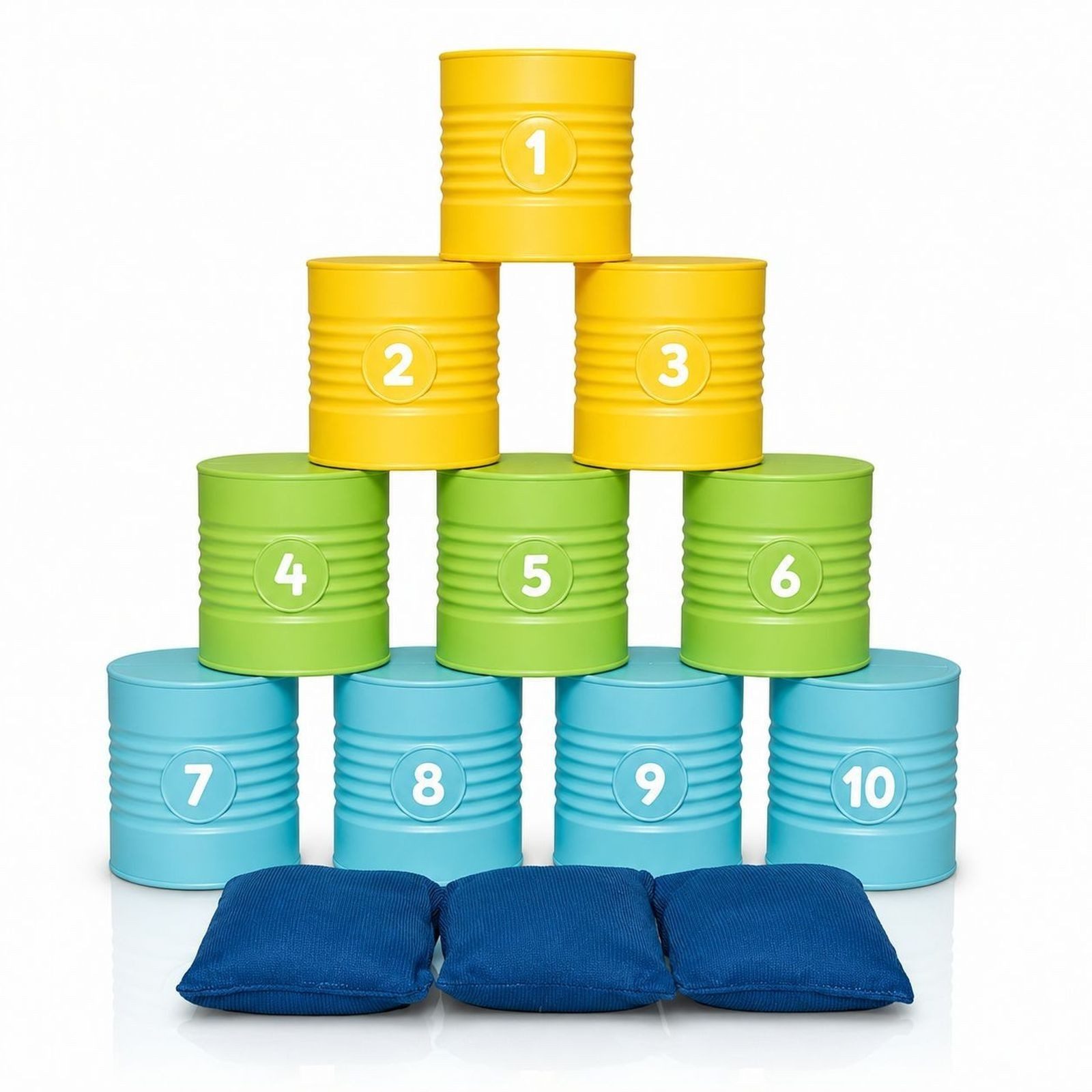 alldoro Spiel Dosenwerfen-Set für Kinder mit 10 bunten Kunststoffdosen, Dosenwurf-Spiel für drinnen & draußen, ideal für Kindergeburtstag