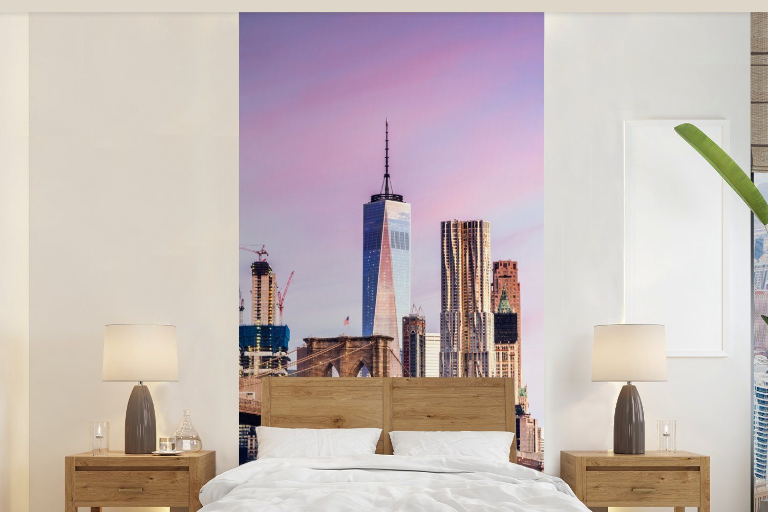 MuchoWow Fototapete Brooklyn Bridge und die New Yorker Skyline, Matt, bedruckt, (2 St), Vliestapete für Wohnzimmer Schlafzimmer Küche, Fototapete