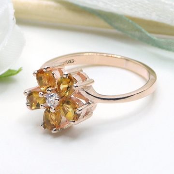 Goldene Hufeisen Goldring Citrin Ring 925 Silber Rosegold Damen Edelsteine Fingerring, Edelsteinschmuck für Damen
