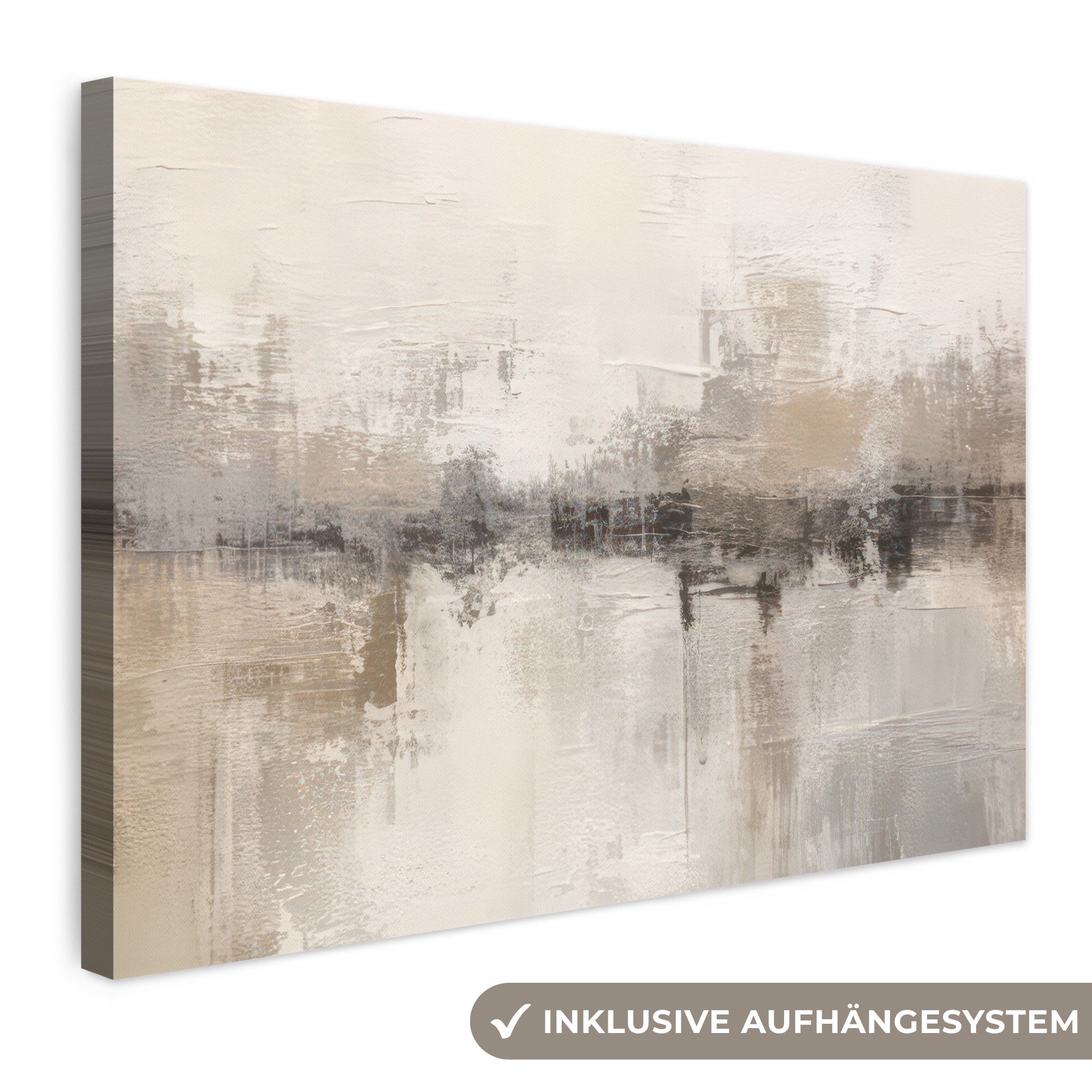 OneMillionCanvasses® Leinwandbild Moderne Kunst - Abstrakt - Beige, Fotodruck (1 St), Leinwand Bilder Klein, Wand Dekoration Aesthetic 30x20 cm