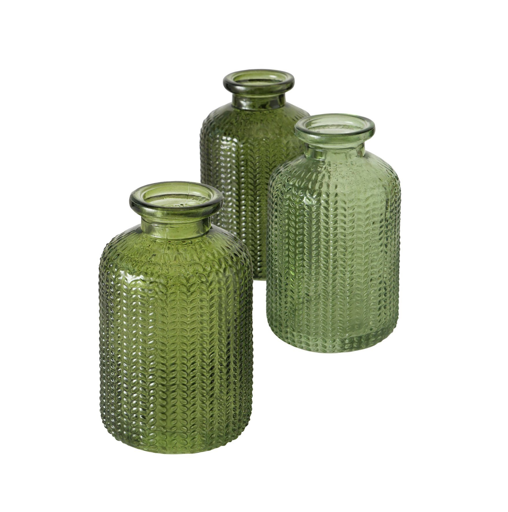 Spetebo Tischvase Glasvase Vasen) 3er cm je grün 3 St., (Set, transparent 10 Set 3