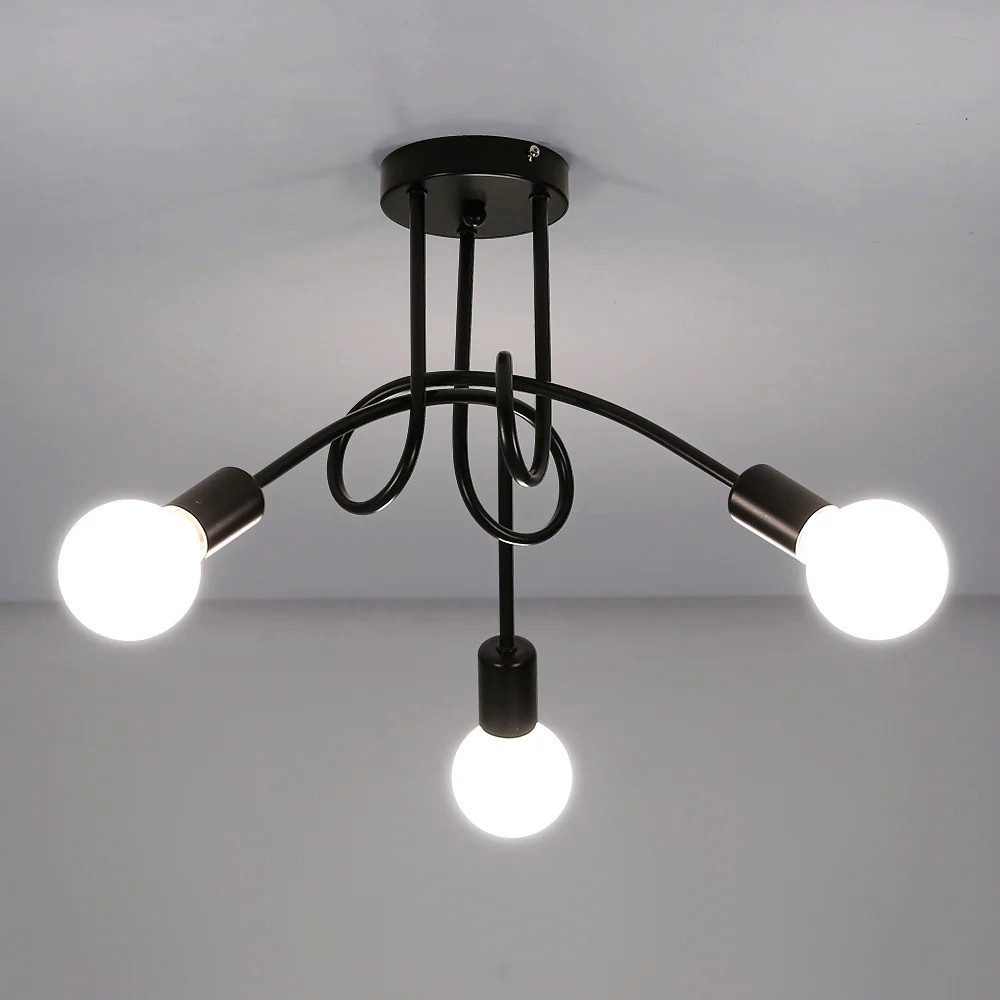 Riserva Deckenleuchten Industrie Vintage 3-Arm Deckenlampe Schwarz Geflecht-Design mit E27