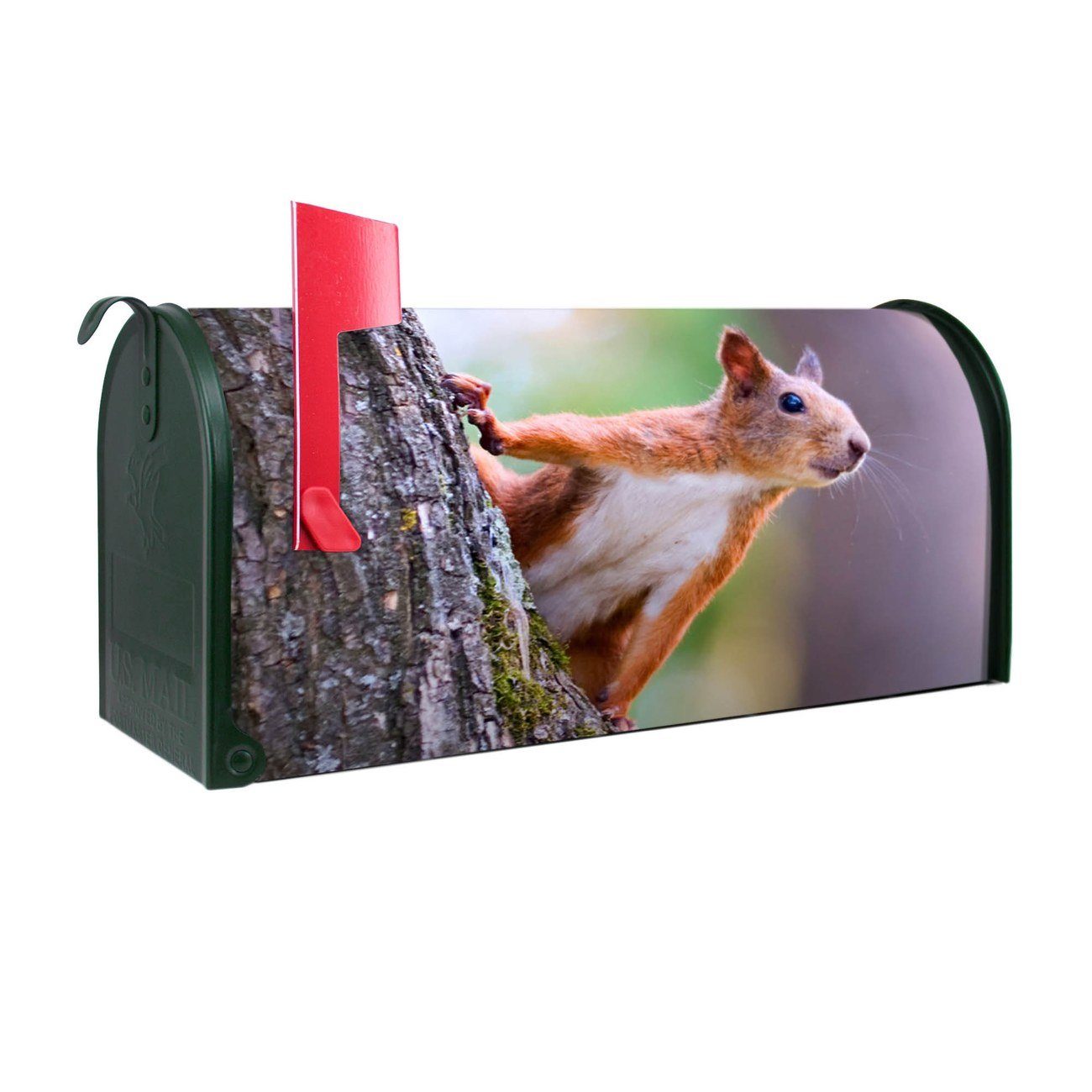 banjado Amerikanischer Briefkasten Mailbox Eichhörnchen (Amerikanischer Briefkasten, original aus Mississippi USA), 22 x 17 x 51 cm grün