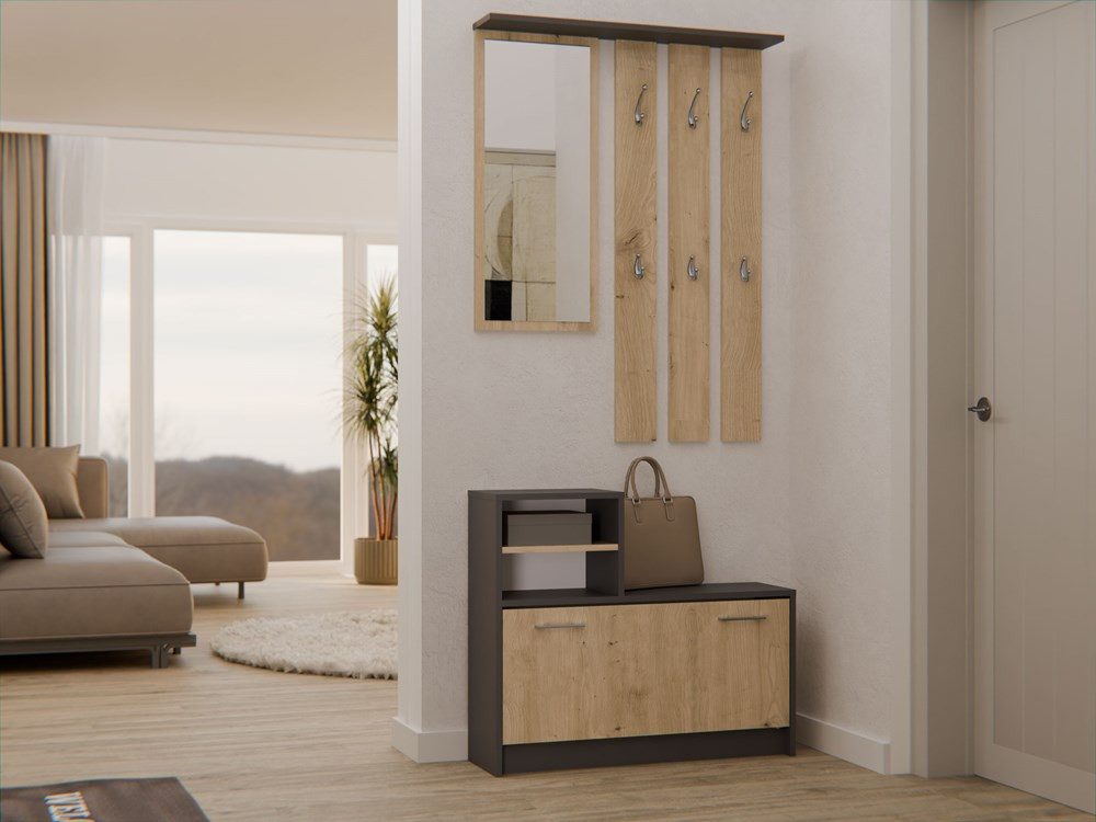 Raumhirsch Furniture Schuhschrank Garderoben-Set (Schuhschrank und 6 Kleiderhaken mit Spiegel) verschiedene Farben