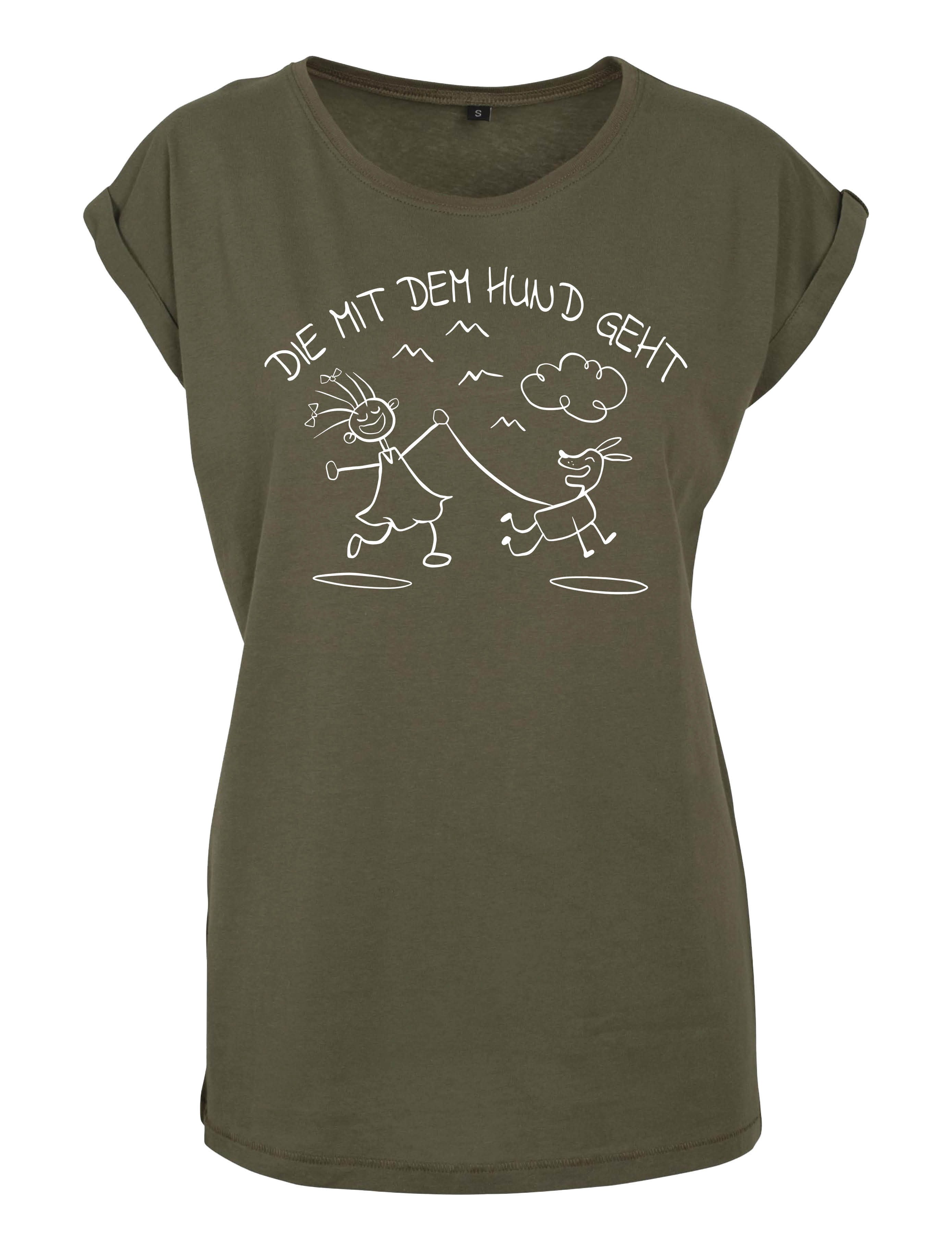 Youth Designz Print-Shirt Die Mit Hund Geht" Damen T-Shirt Statement Geschenk Frauen Motiv mit stylischen Frontprint für Frauen