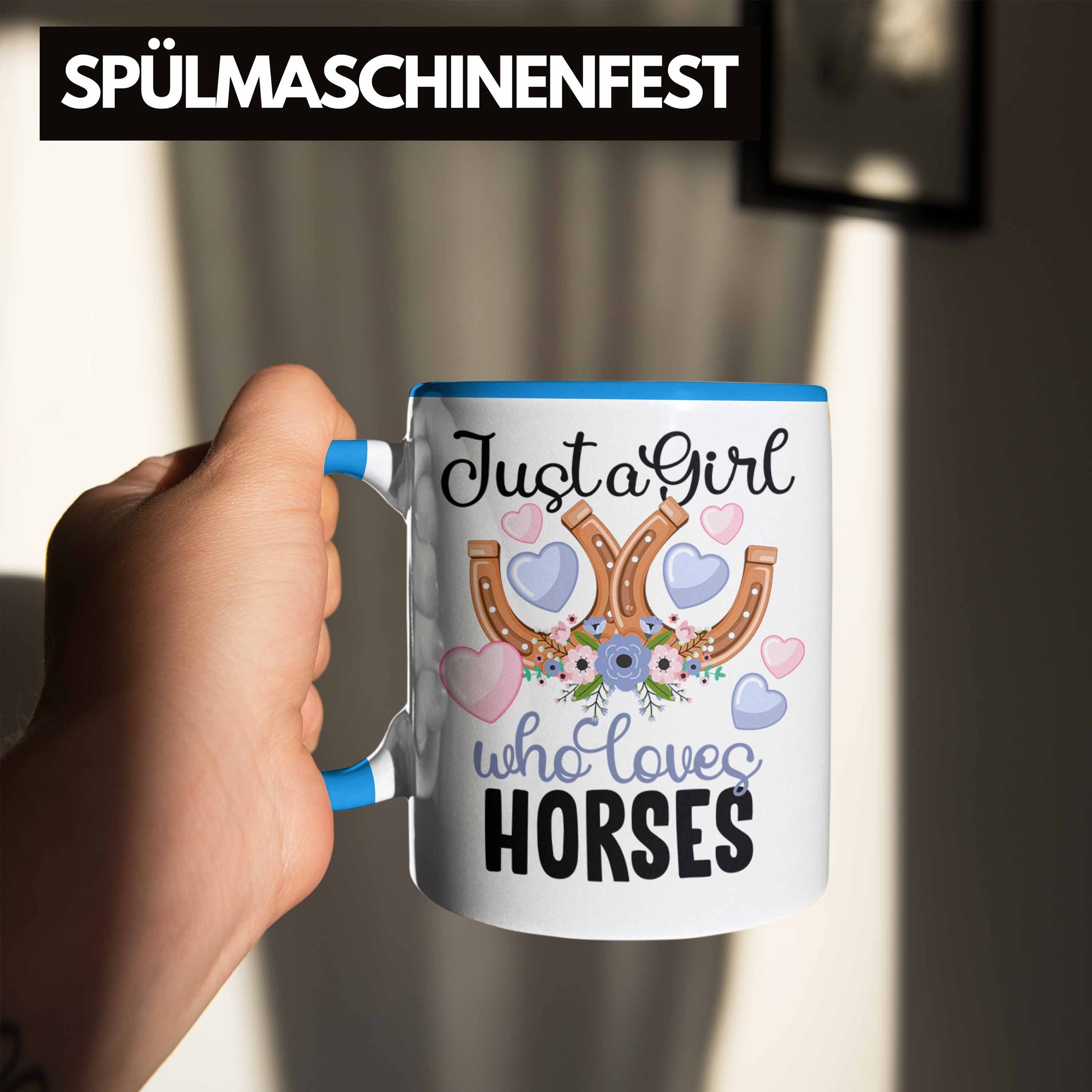 Pferde für Reiten Trendation Tasse Reiterin Mädchen Blau Geschenk Tasse