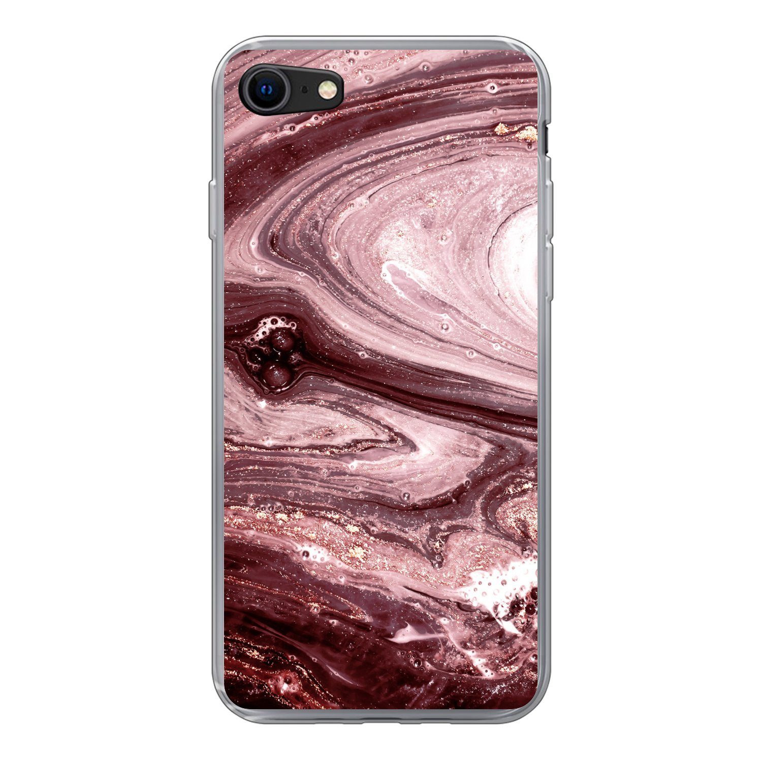 MuchoWow Handyhülle für Apple iPhone 8 Marmor - Gold - Rosa, Smartphone-Bumper, Print, Handy Schutzhülle Dünn