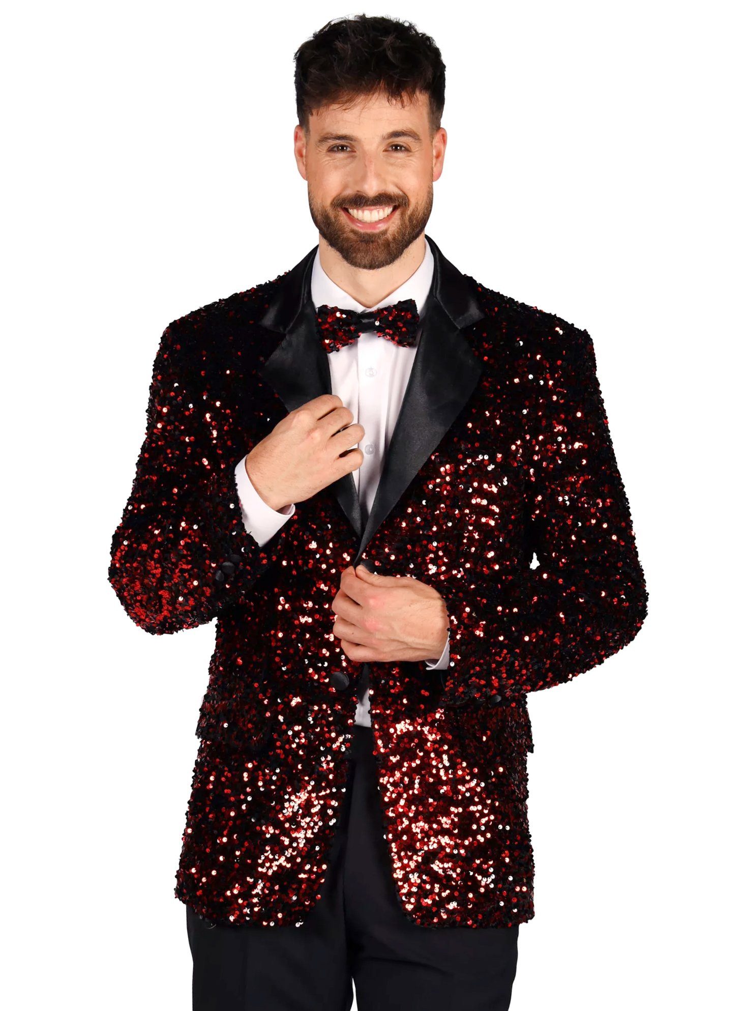 thetru Kostüm Glitzer Jackett rot, Sakko im klassischen Schnitt, aber knallbunt und glitzernd