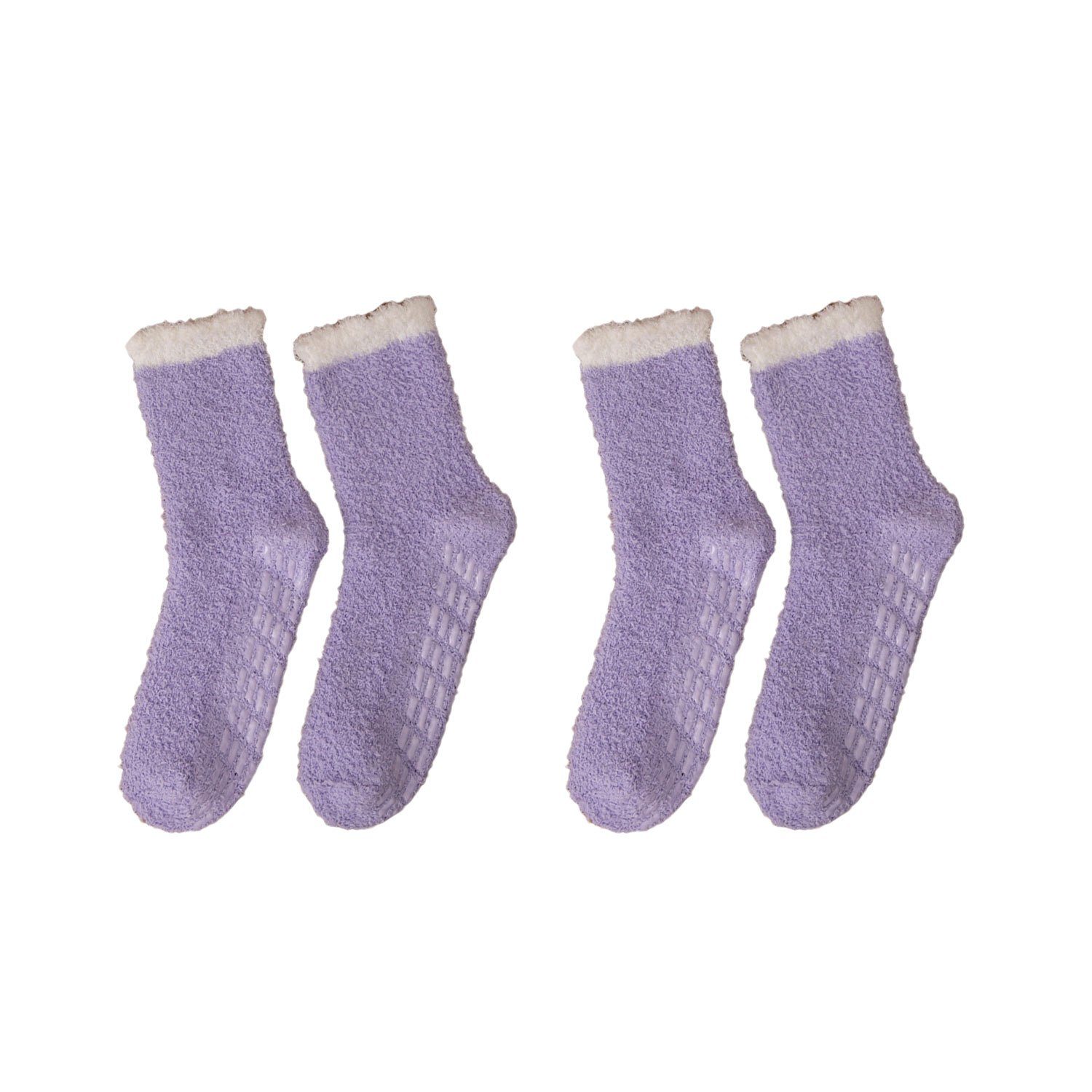 MAGICSHE Langsocken 2 Paare für Winter weiche flauschige Socken Rutschfeste und warme Fleece Socken tiefviolett