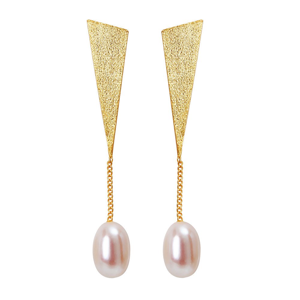 Runde Perlé Paar Ohrhänger elegante Perlenohrringe Dreieck und Perle, handgefertigte Ohrringe, 925er Silber, 18K Gold, Süßwasserperlen