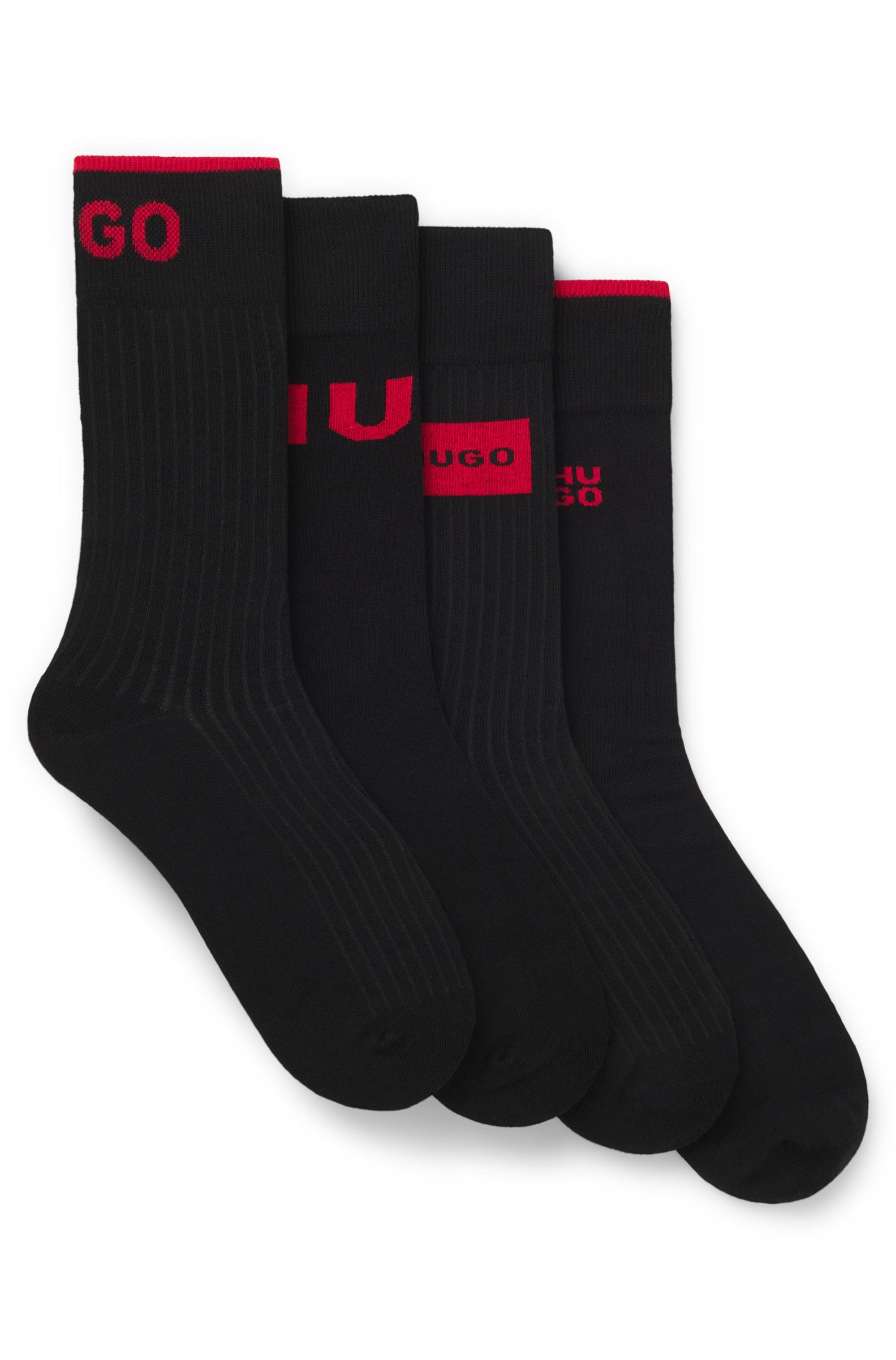 HUGO Socken (4-Paar) Herren-Socken, Logo, Baumwollmischung, günstig online kaufen