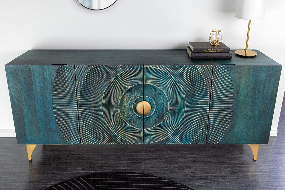 riess-ambiente Sideboard GOLDEN SUNSET 180cm schwarz / gold (Einzelartikel, 1 St), Massivholz · Metall · Kommode · 3D Front · Wohnzimmer