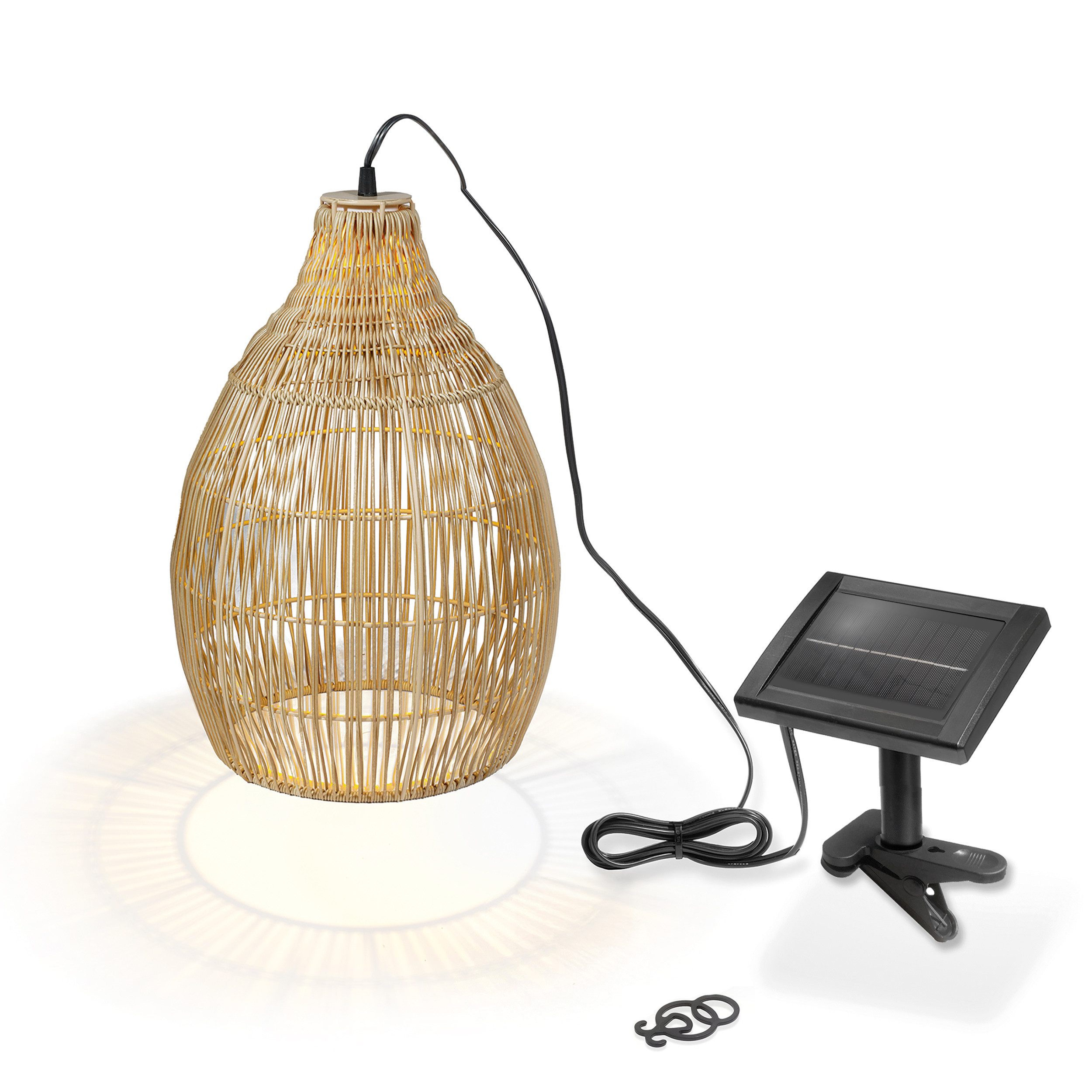 esotec LED Gartenleuchte Solarleuchte Kairo, Boho Stil, warmweiß 45lm Polyrattan outdoor 102239, Dauerlicht, automatisch EIN/AUS bei Dämmerung, LED fest integriert, 2800K warmweiß, Winterfest, Solarbetrieb ohne Stromanschluss