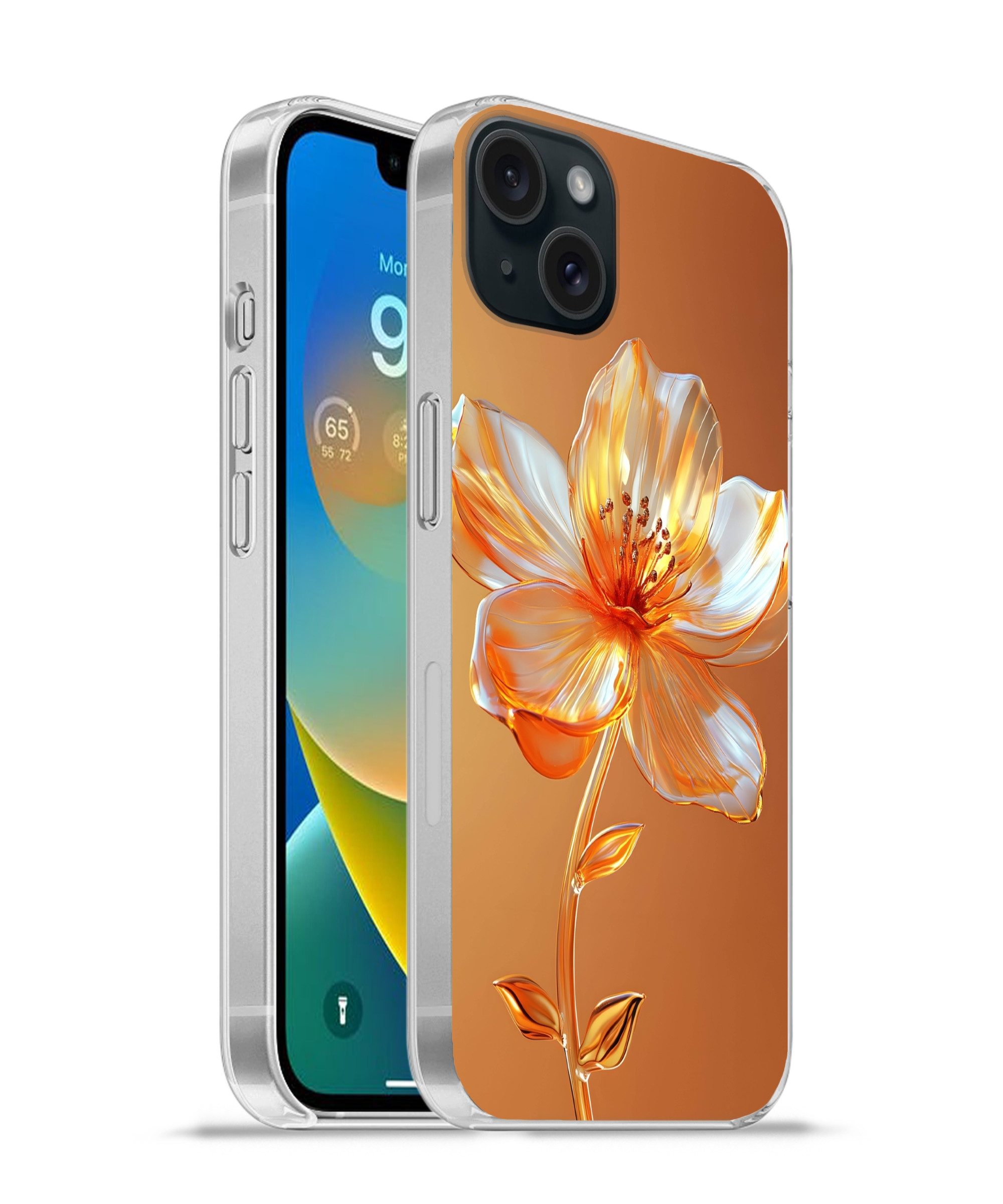 MuchoWow Handyhülle für Apple iPhone 15 Plus Gläser - Blume - Orange, Smartphone-Bumper, Print, Handy Schutzhülle Dünn