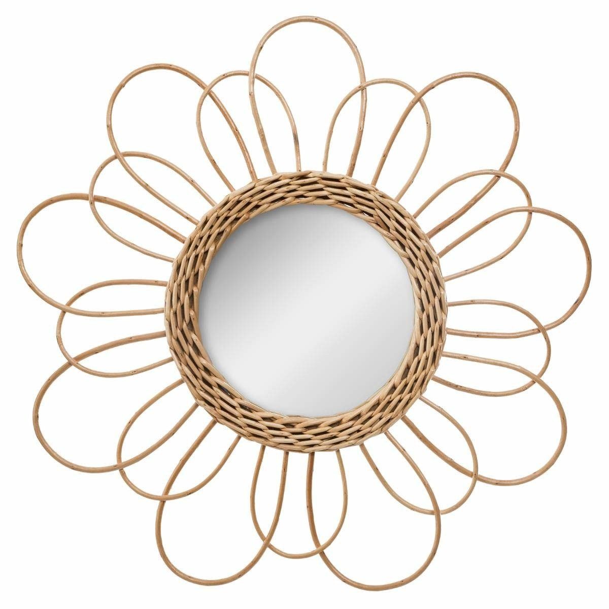 Atmosphera Créateur d'intérieur Wandspiegel Spiegel aus Rattan, Blume, Dm. 38 cm, beige