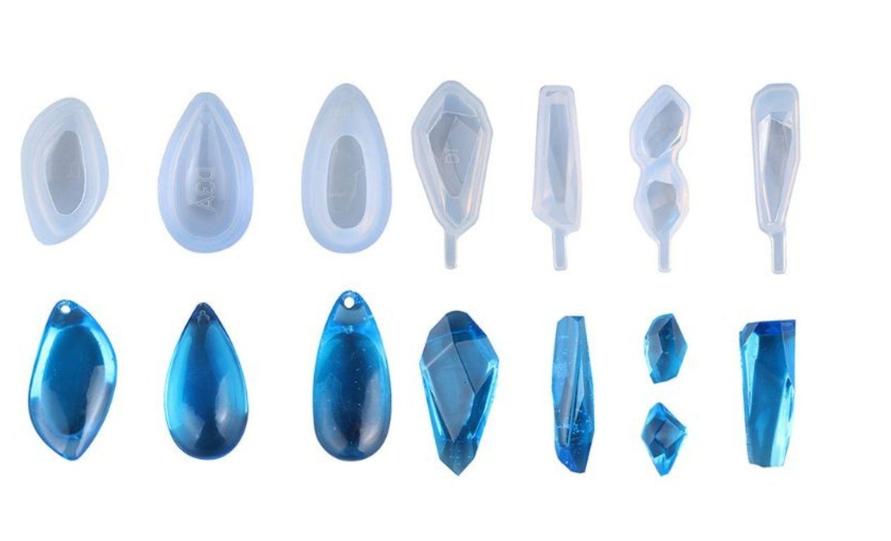 Kunstharz.Art Silikonform 7 Silikonformen Set: Kristalle und Tropfen | Backformen