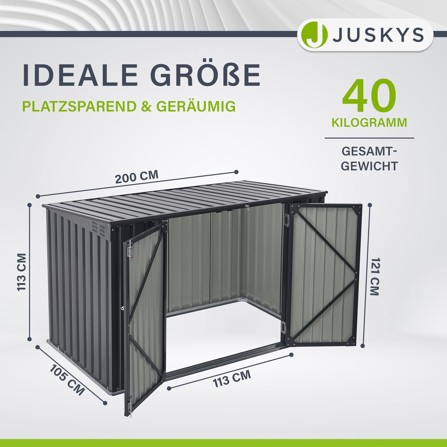 Juskys Mülltonnenbox Namur, verschließbar, Deckel mit Gasdruckfeder, Befestigungskette