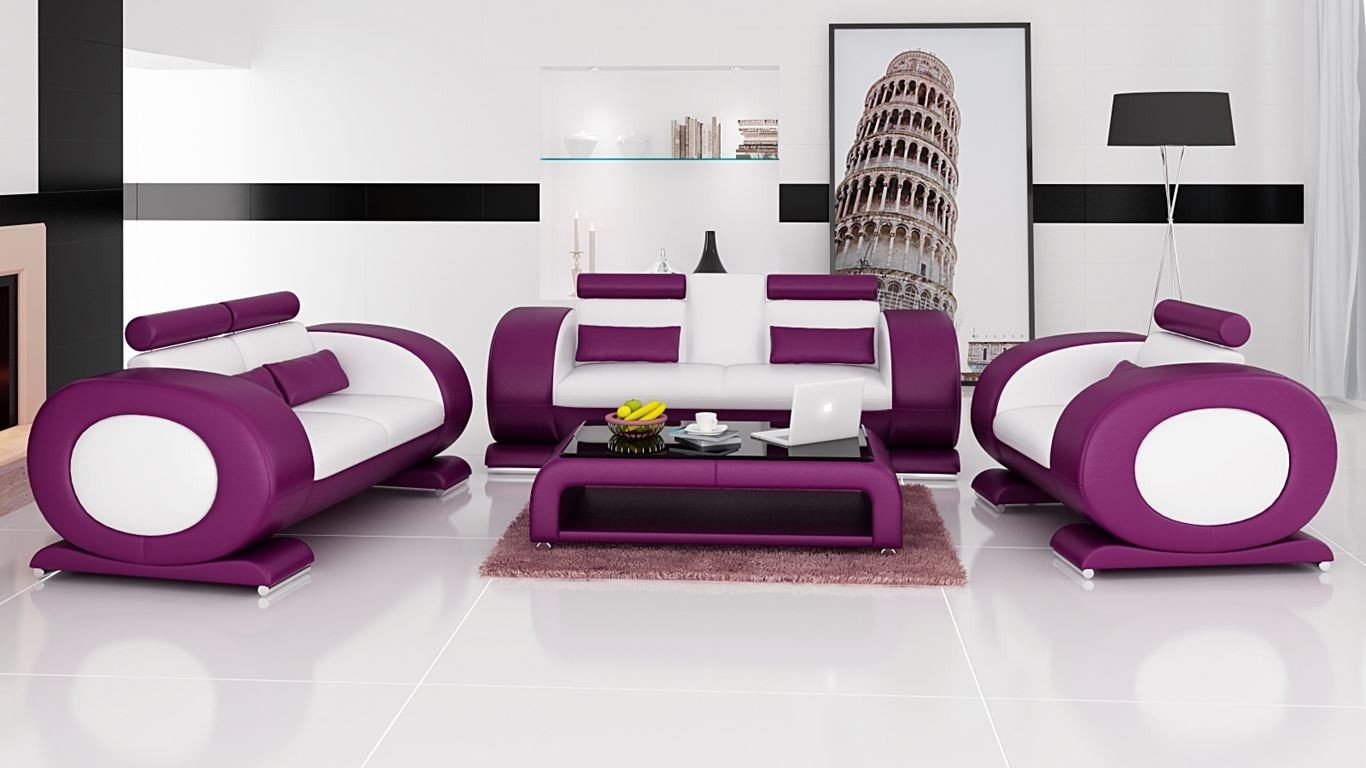 JVmoebel Sofa Sofagarnitur Design Couchen Sofas Polster 32 Sitzer Set Leder Sofa, Made in Europe Lila