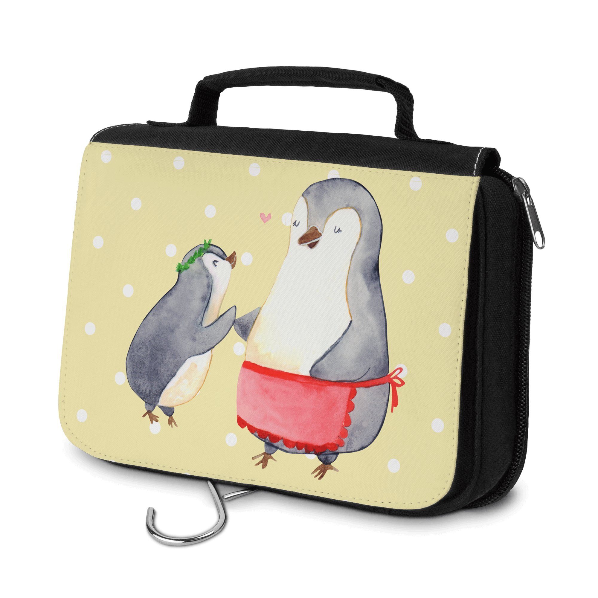 Mr. & Mrs. Panda Kulturbeutel Pinguin mit Kind - Gelb Pastell - Geschenk, Mama, Vorbild Mama, Mutt (1-tlg)