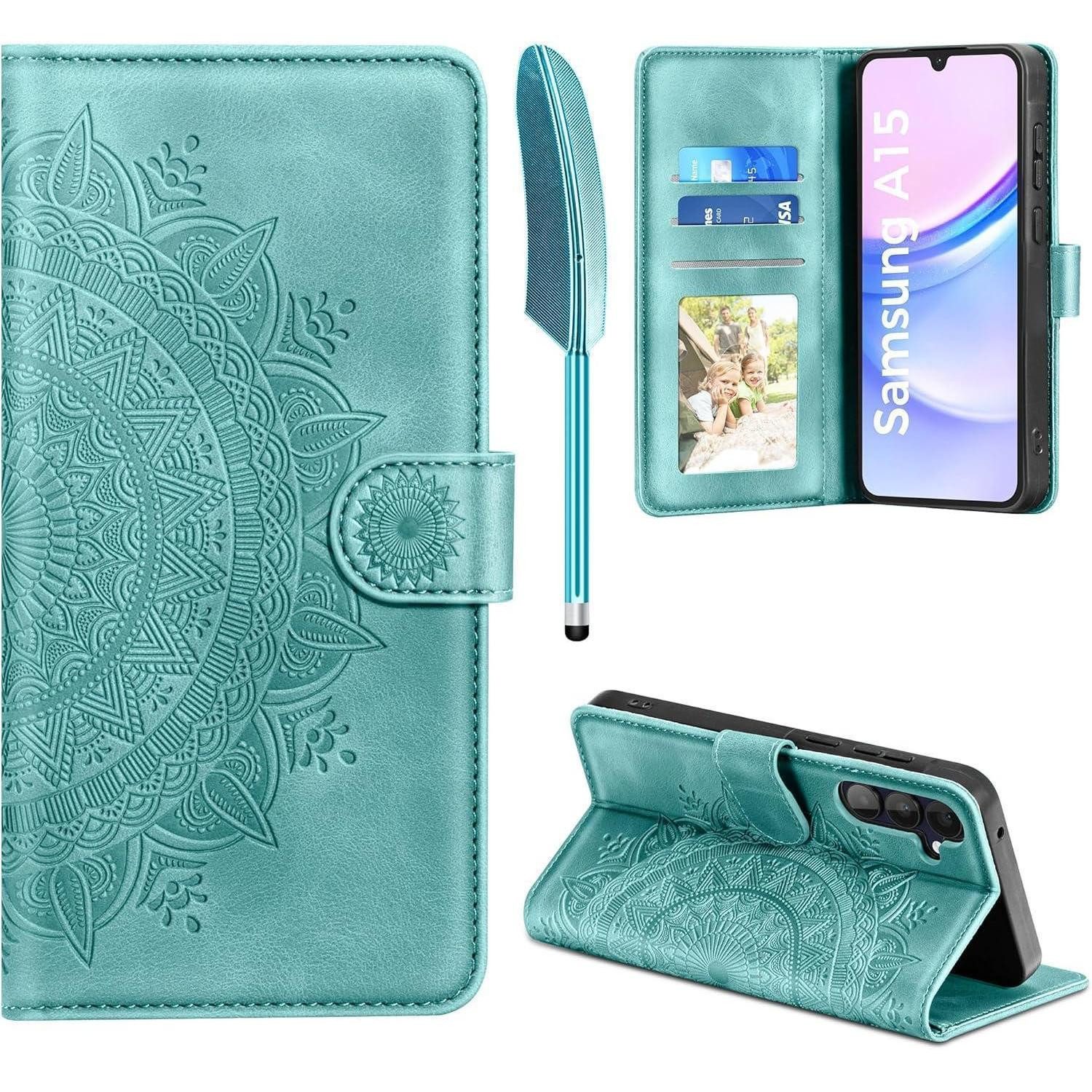 Flip Case Lederhülle für Samsung Galaxy A15 5G/4G Flip Wallet Case Grün