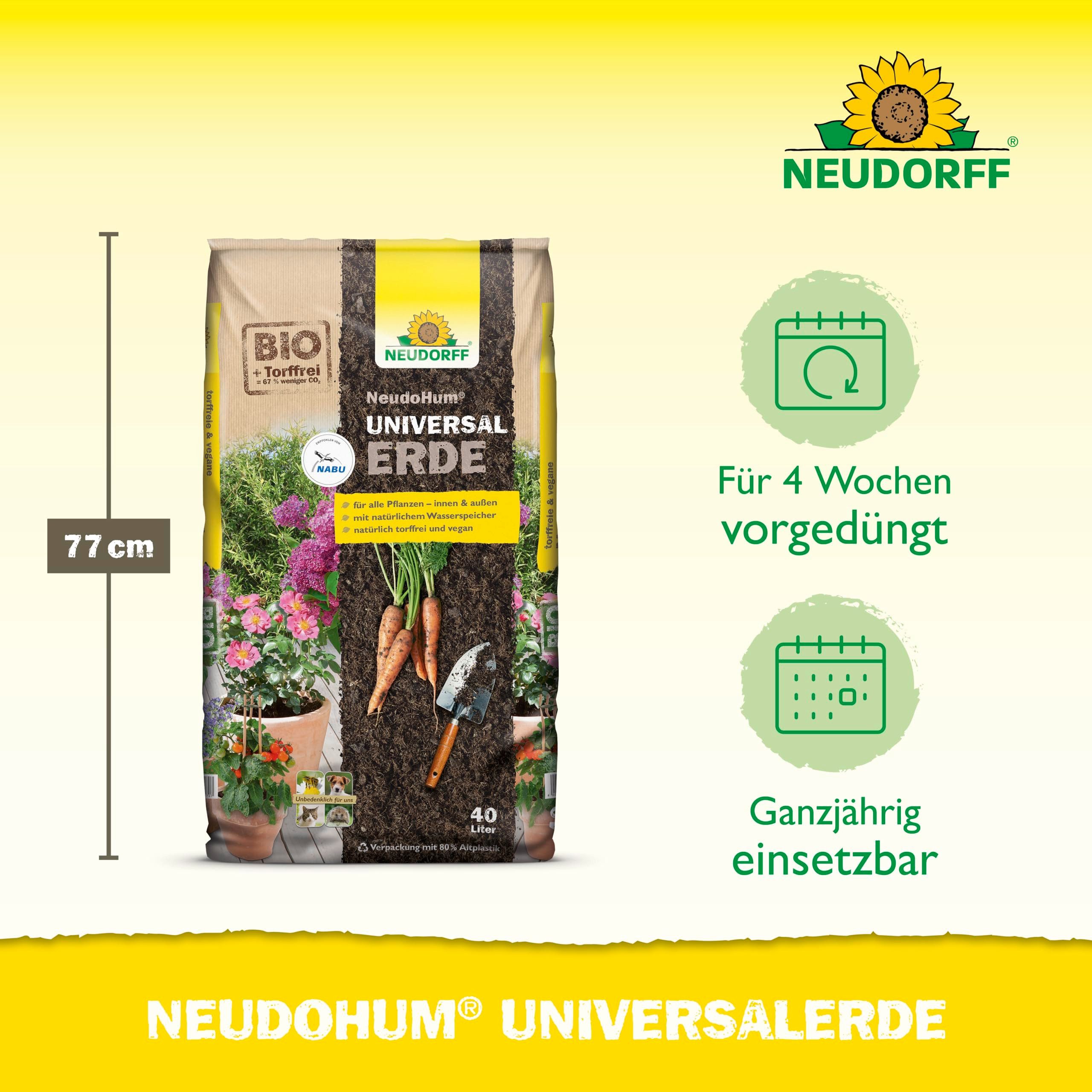 Neudorff Bio-Erde NeudoHum UniversalErde, mit Organischer Dünger, (Torffreie Bio Erde, für Zimmer-, Balkon-, Terrassen- und Gartenpflanzen), für 4 Wochen vorgedüngt