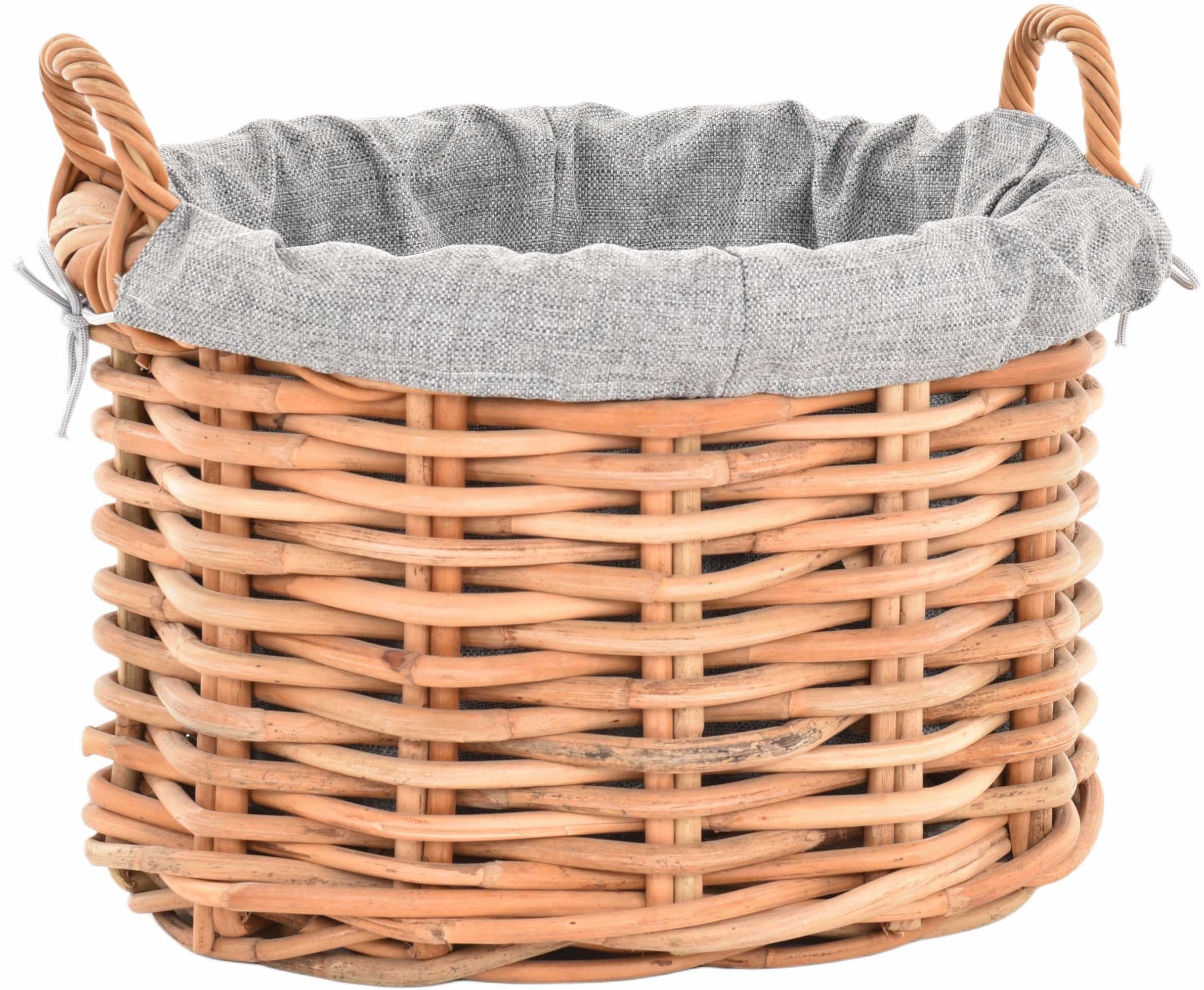 Krines Home Flechtkorb Großer Holzkorb Natur Rattan XL Korb mit Inlett Kaminholz mit Jute, Allzweck Korb mit Jute Oval