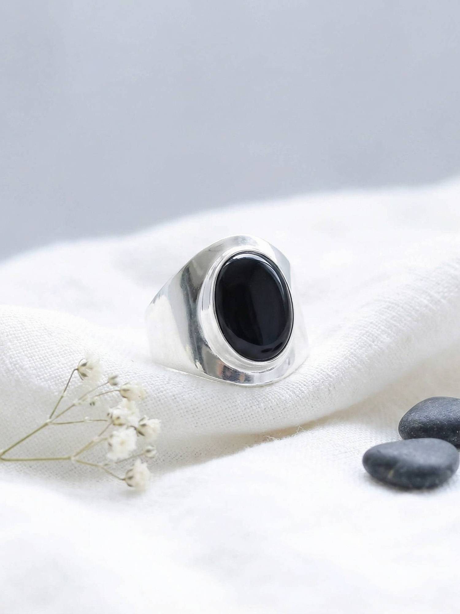 mantraroma Silberring RAHMAT aus 925 Silber mit Onyx (Ring mit Schmuckbeutel), Damenring aus 925er Silber