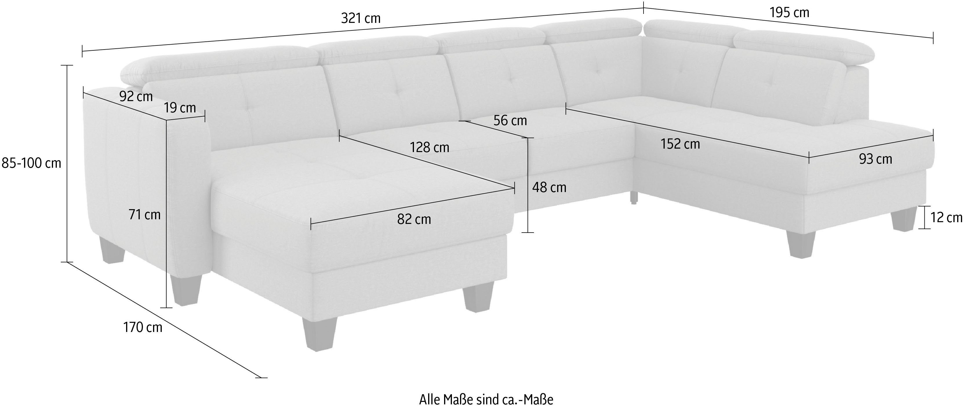 sit&more Wohnlandschaft und wahlweise mit Belluci, Kopfteilverstellung Federkern, Bettfunktion